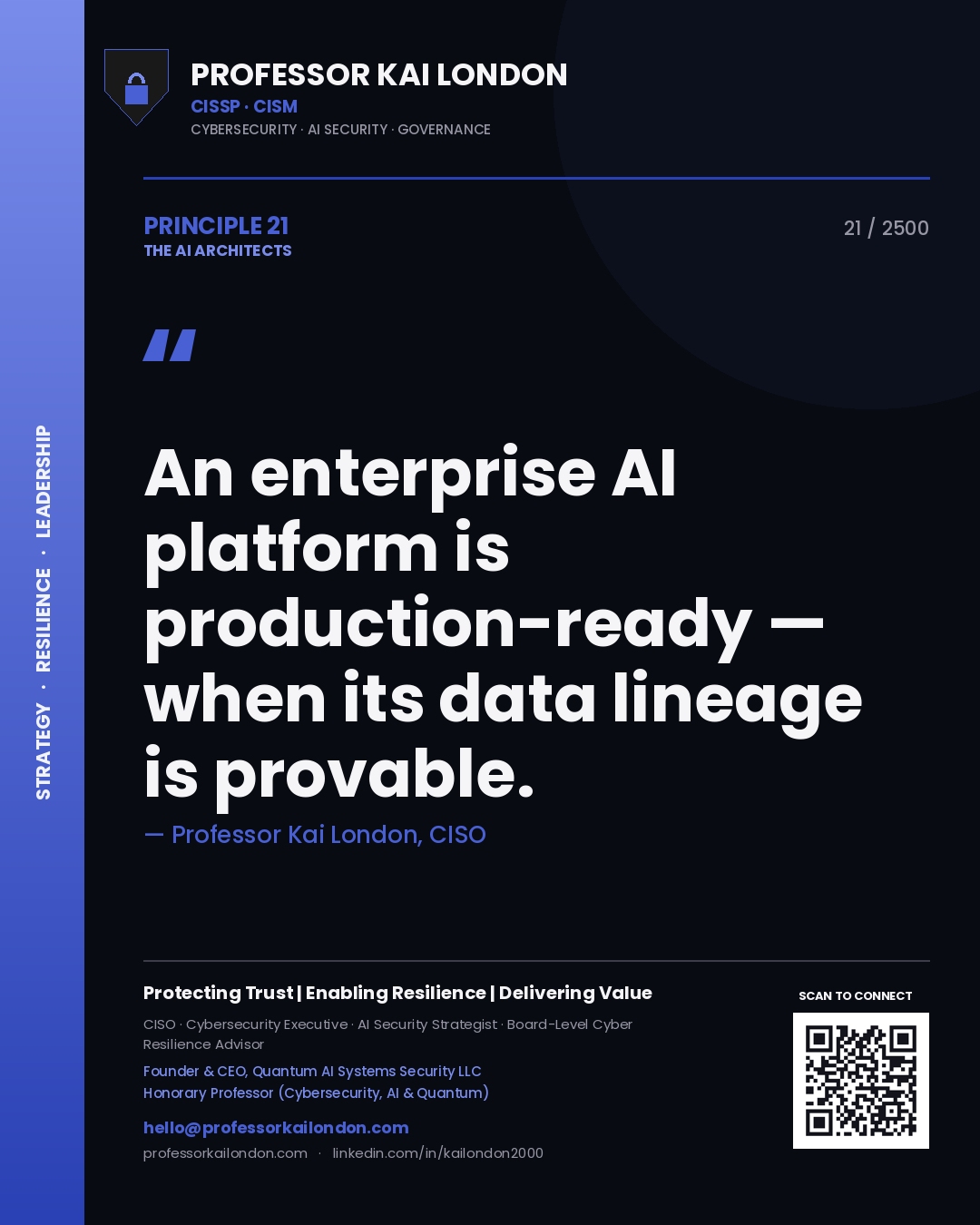 Professor Kai London principle 21: An enterprise AI platform is production-ready — when its data lineage is provable.