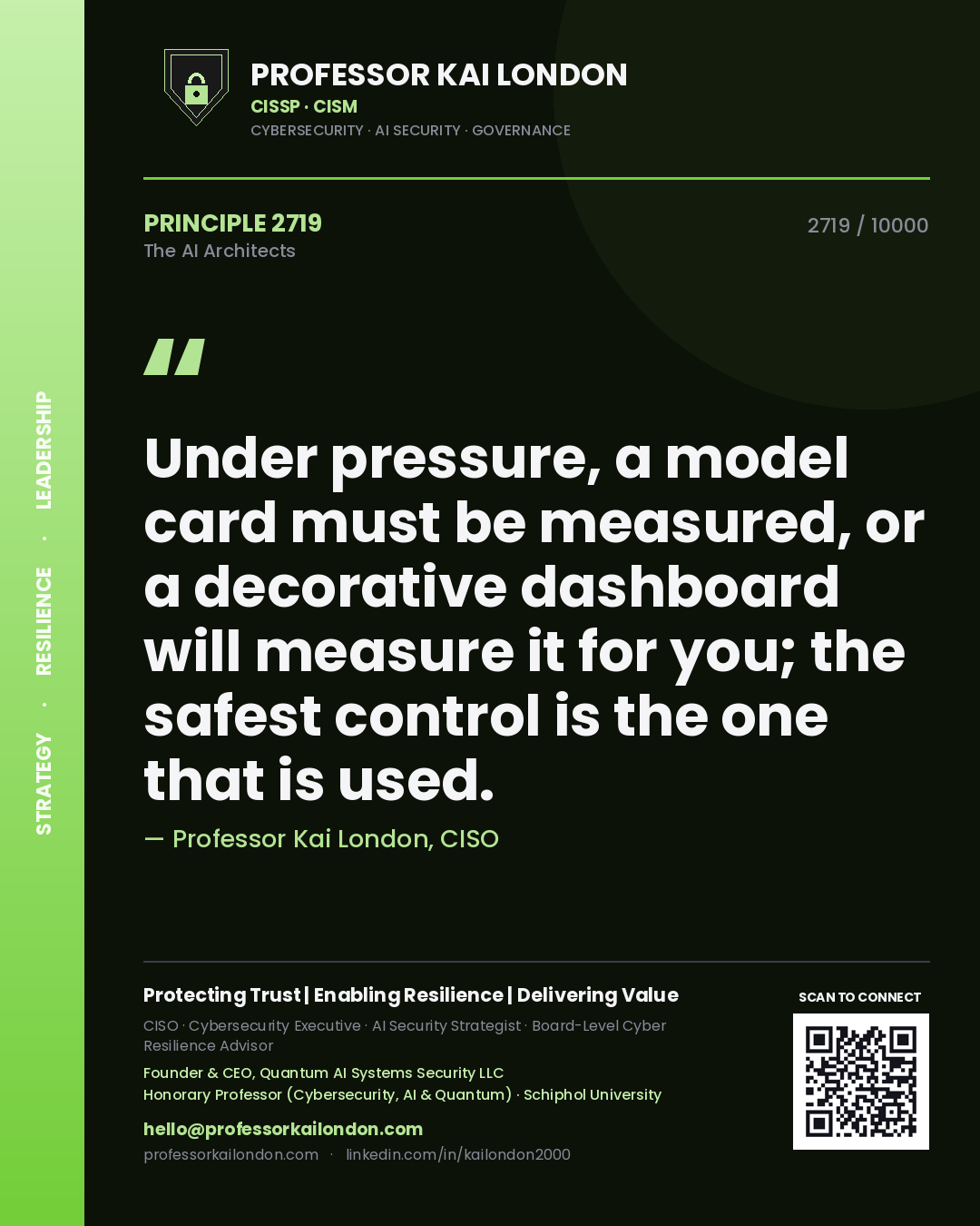 Professor Kai London principle 2719: Under pressure, a model card must be measured, or a decorative dashboard will measure it for you; the safest control is the one that is used.