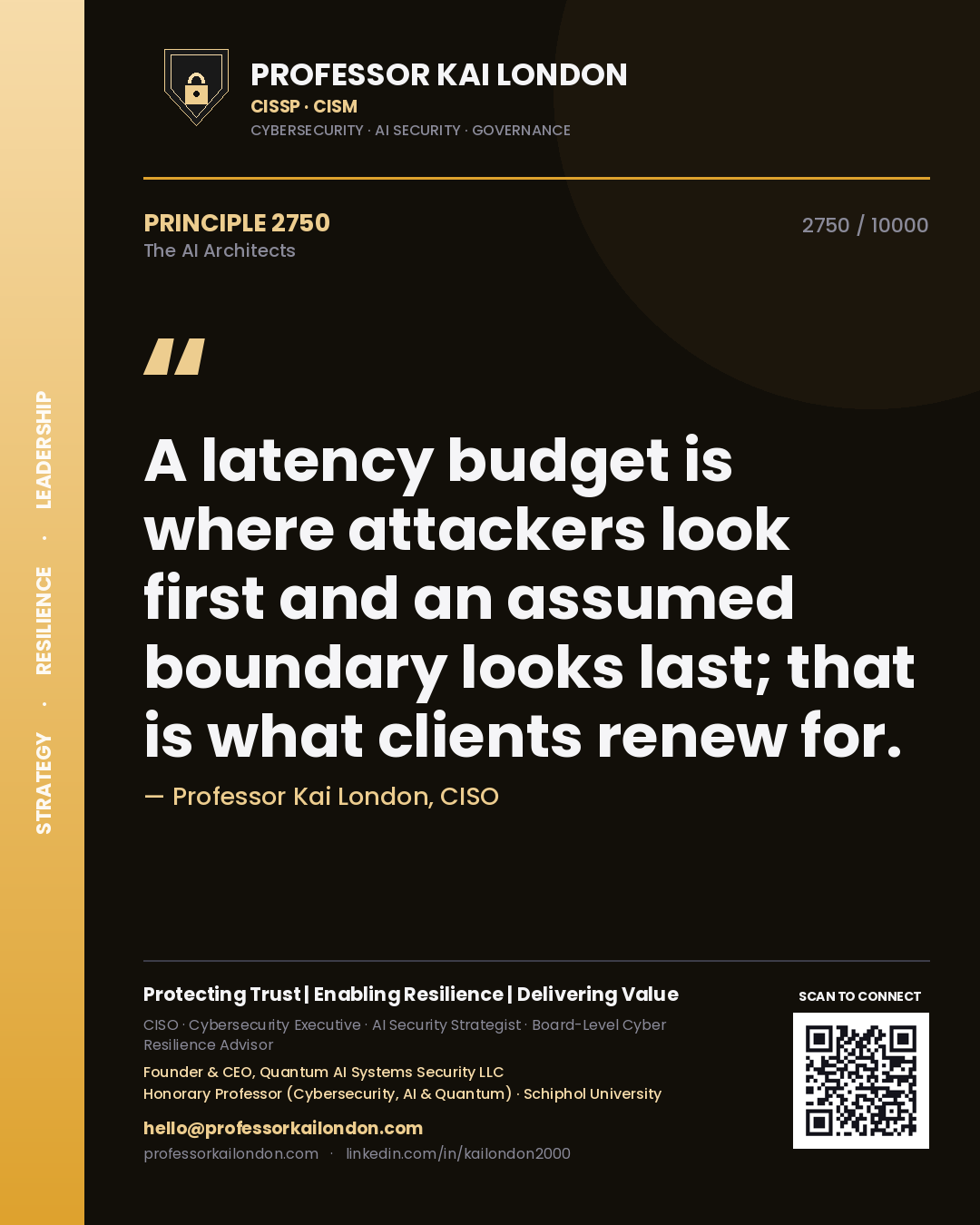 Professor Kai London principle 2750: A latency budget is where attackers look first and an assumed boundary looks last; that is what clients renew for.
