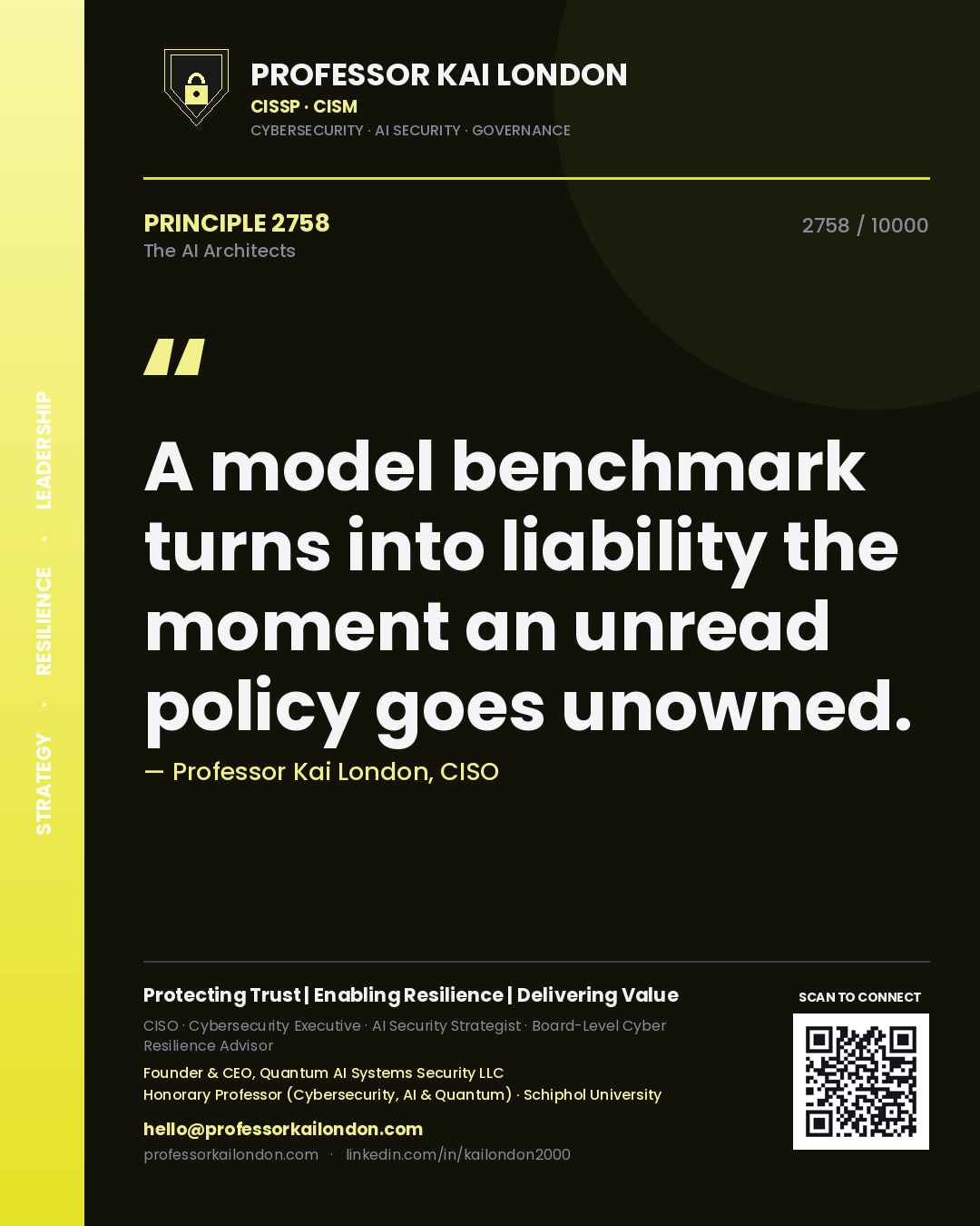 Professor Kai London principle 2758: A model benchmark turns into liability the moment an unread policy goes unowned.