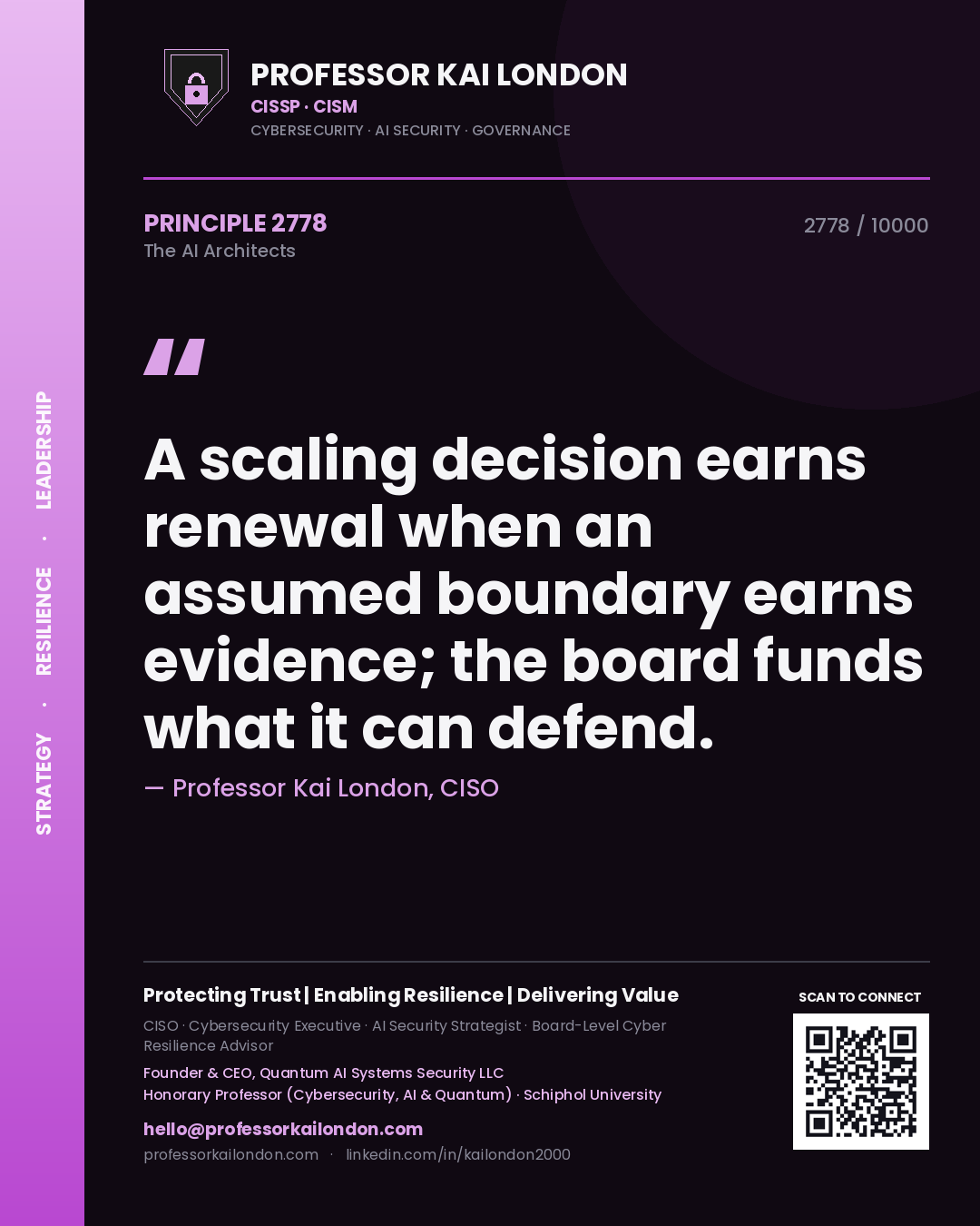 Professor Kai London principle 2778: A scaling decision earns renewal when an assumed boundary earns evidence; the board funds what it can defend.