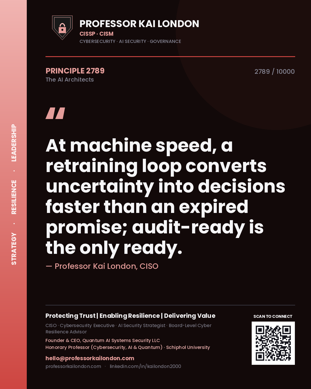 Professor Kai London principle 2789: At machine speed, a retraining loop converts uncertainty into decisions faster than an expired promise; audit-ready is the only ready.