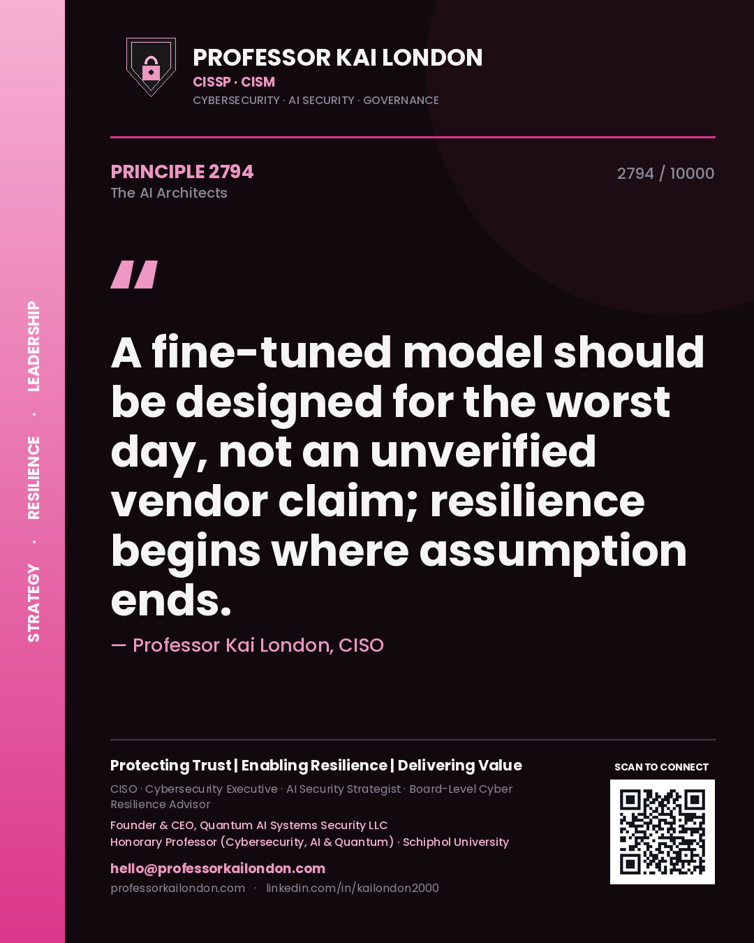 Professor Kai London principle 2794: A fine-tuned model should be designed for the worst day, not an unverified vendor claim; resilience begins where assumption ends.