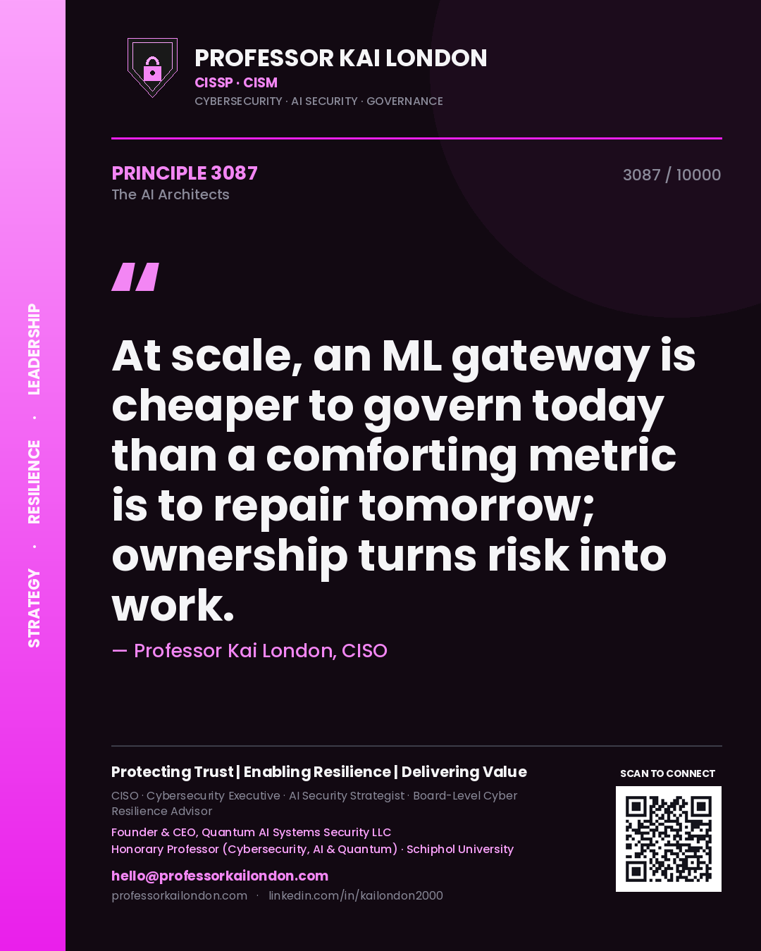 Professor Kai London principle 3087: At scale, an ML gateway is cheaper to govern today than a comforting metric is to repair tomorrow; ownership turns risk into work.