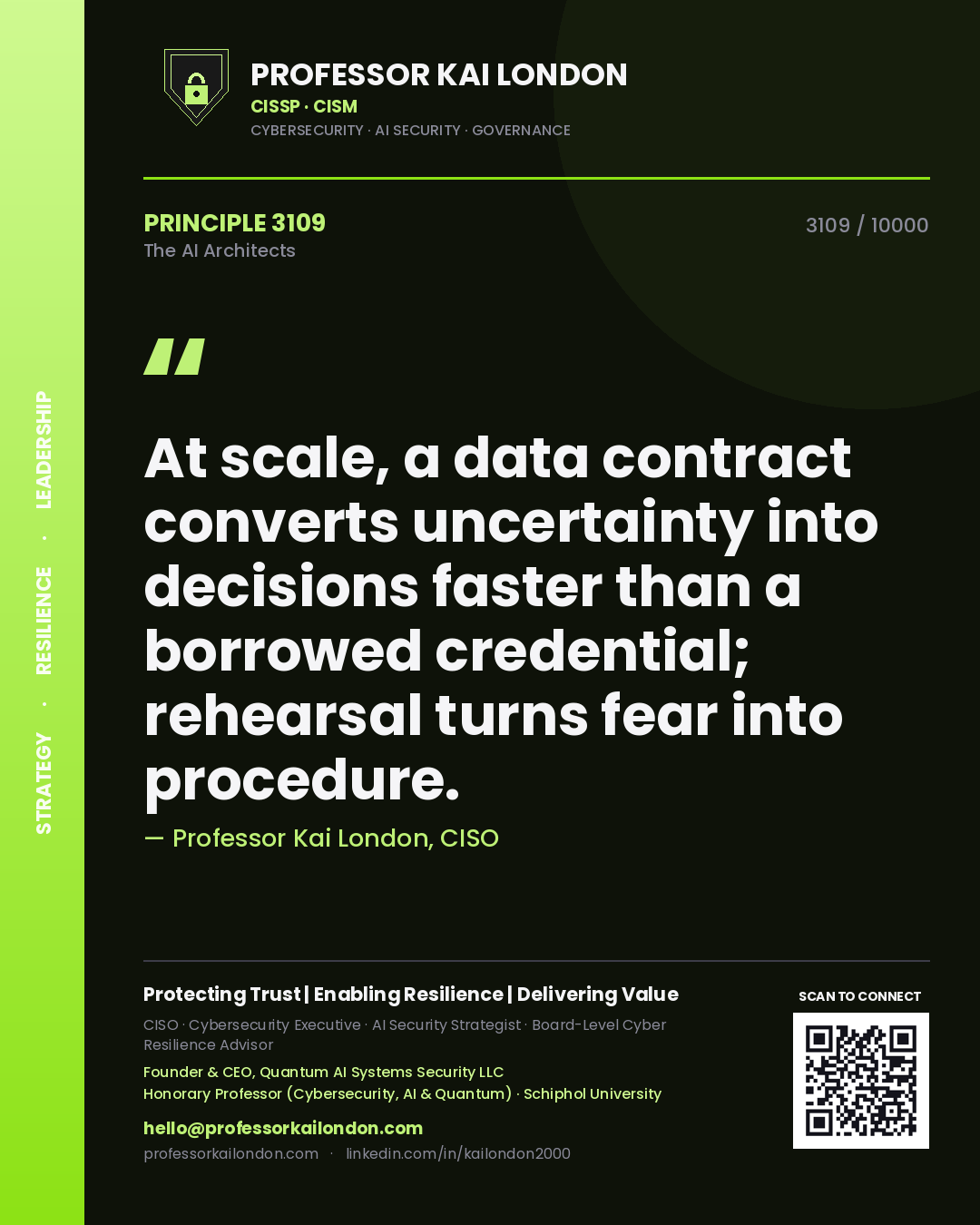 Professor Kai London principle 3109: At scale, a data contract converts uncertainty into decisions faster than a borrowed credential; rehearsal turns fear into procedure.