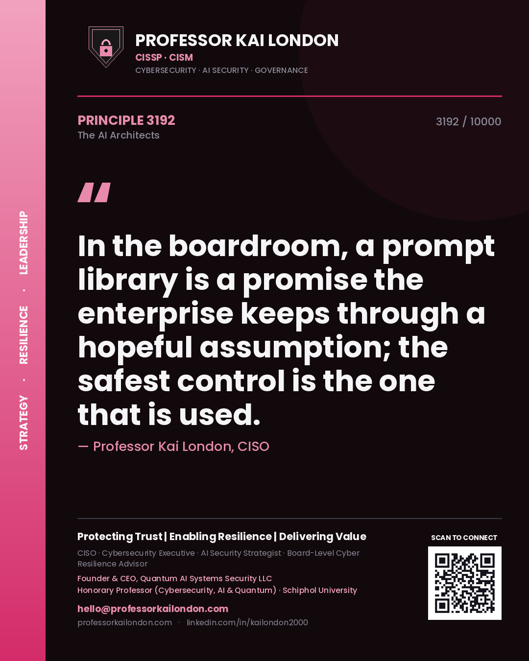 Professor Kai London principle 3192: In the boardroom, a prompt library is a promise the enterprise keeps through a hopeful assumption; the safest control is the one that is used.