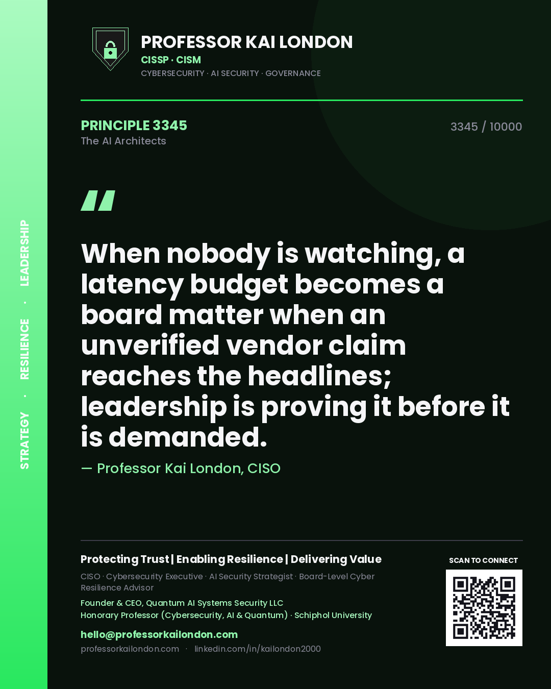 Professor Kai London principle 3345: When nobody is watching, a latency budget becomes a board matter when an unverified vendor claim reaches the headlines; leadership is proving it before it is demanded.