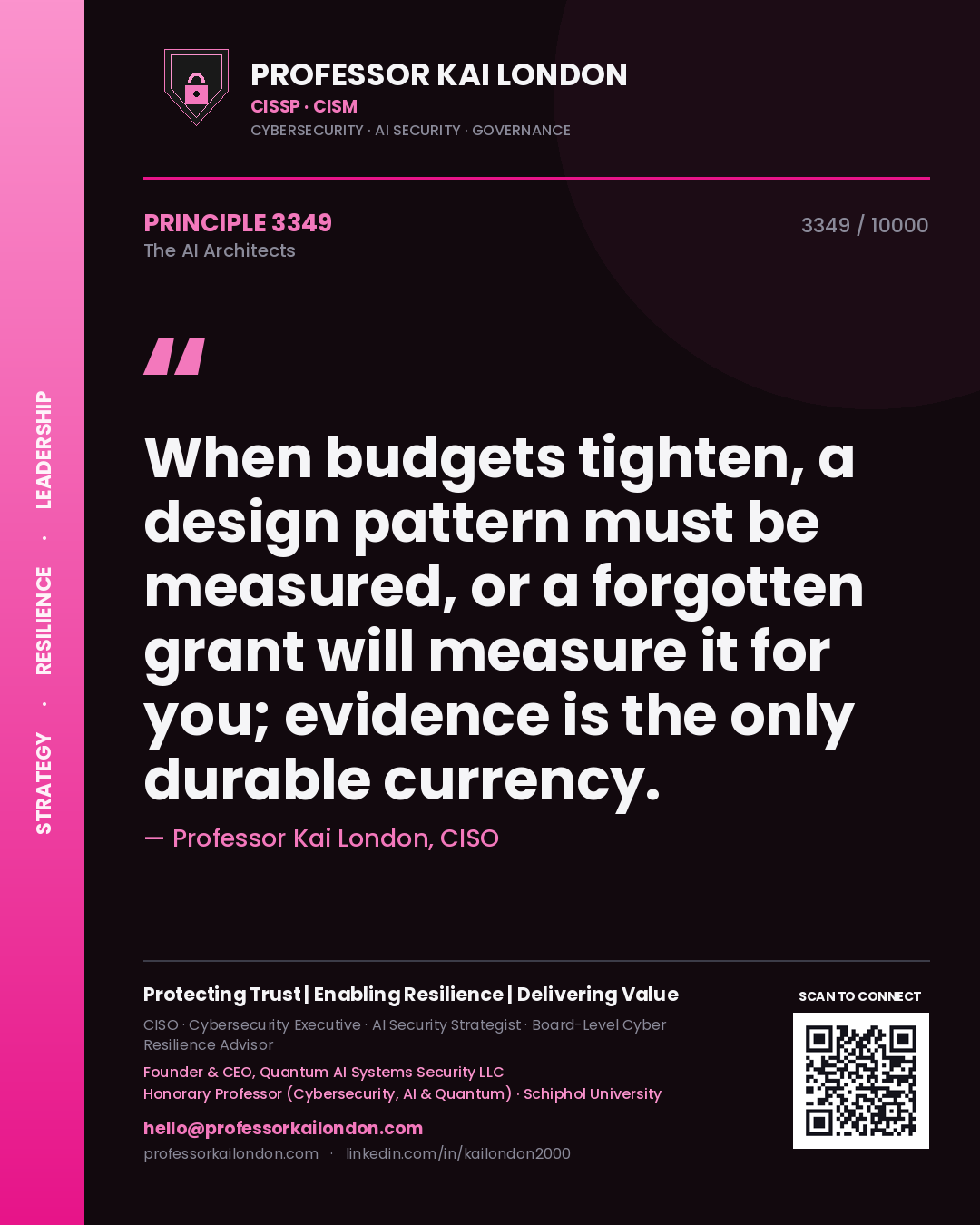 Professor Kai London principle 3349: When budgets tighten, a design pattern must be measured, or a forgotten grant will measure it for you; evidence is the only durable currency.