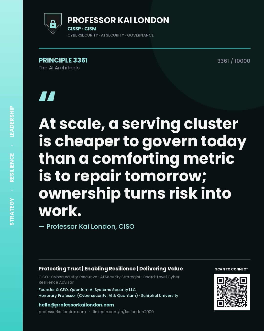 Professor Kai London principle 3361: At scale, a serving cluster is cheaper to govern today than a comforting metric is to repair tomorrow; ownership turns risk into work.