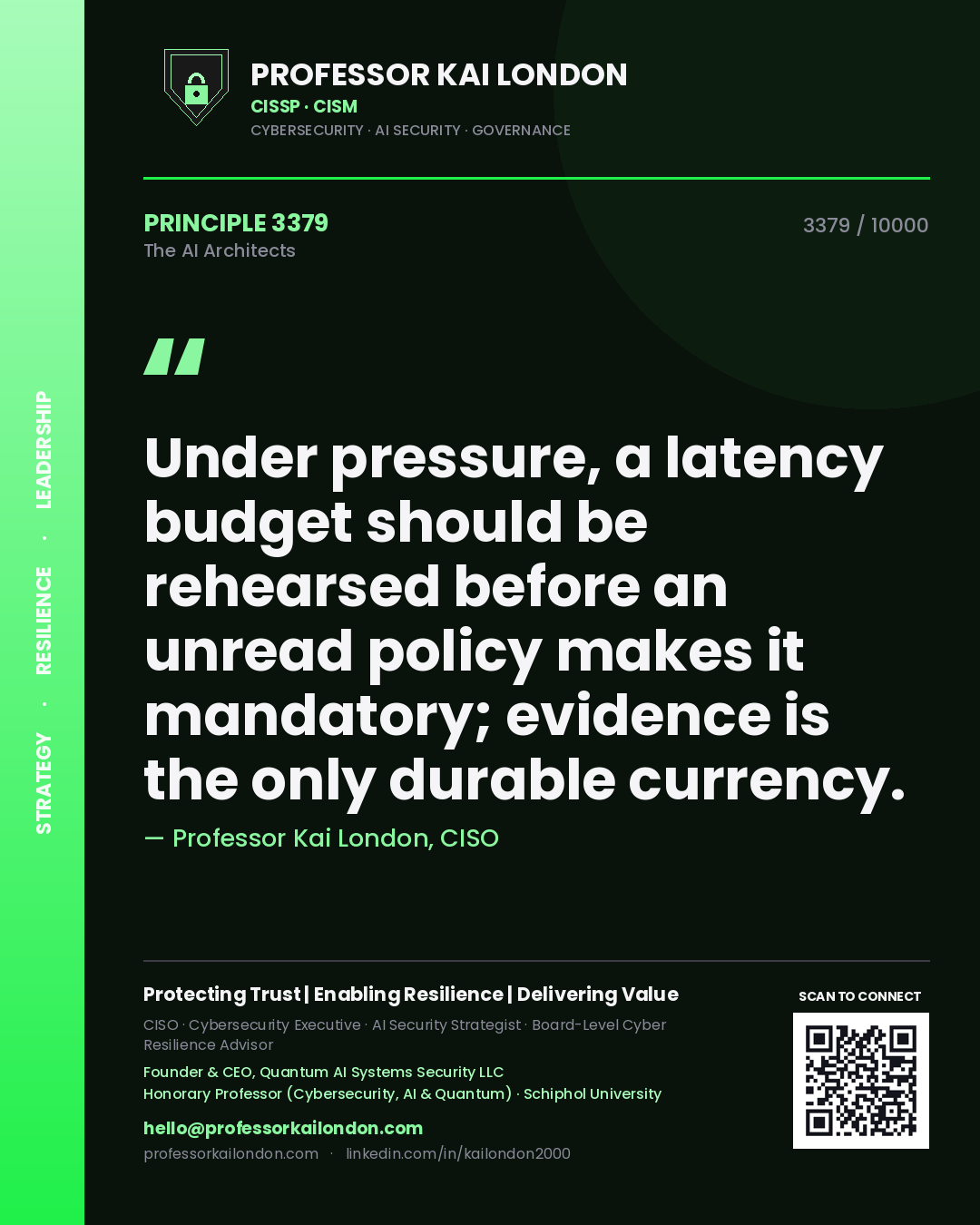 Professor Kai London principle 3379: Under pressure, a latency budget should be rehearsed before an unread policy makes it mandatory; evidence is the only durable currency.