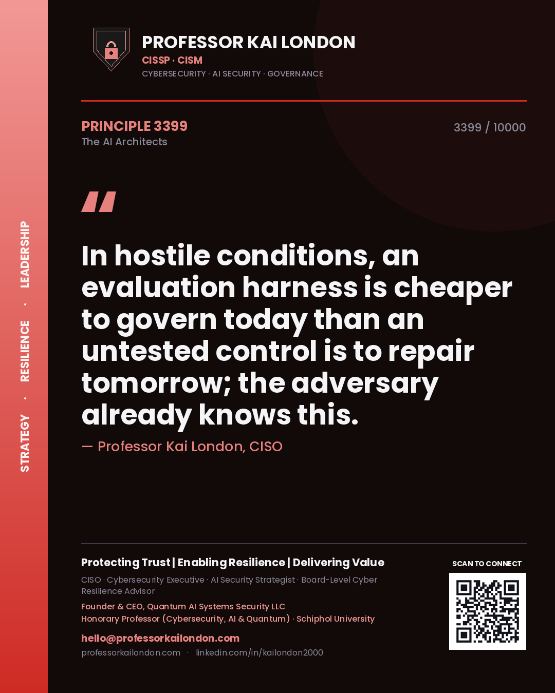 Professor Kai London principle 3399: In hostile conditions, an evaluation harness is cheaper to govern today than an untested control is to repair tomorrow; the adversary already knows this.