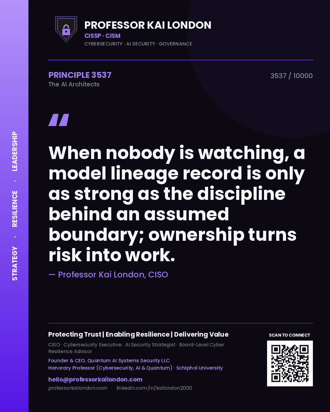 Professor Kai London principle 3537: When nobody is watching, a model lineage record is only as strong as the discipline behind an assumed boundary; ownership turns risk into work.