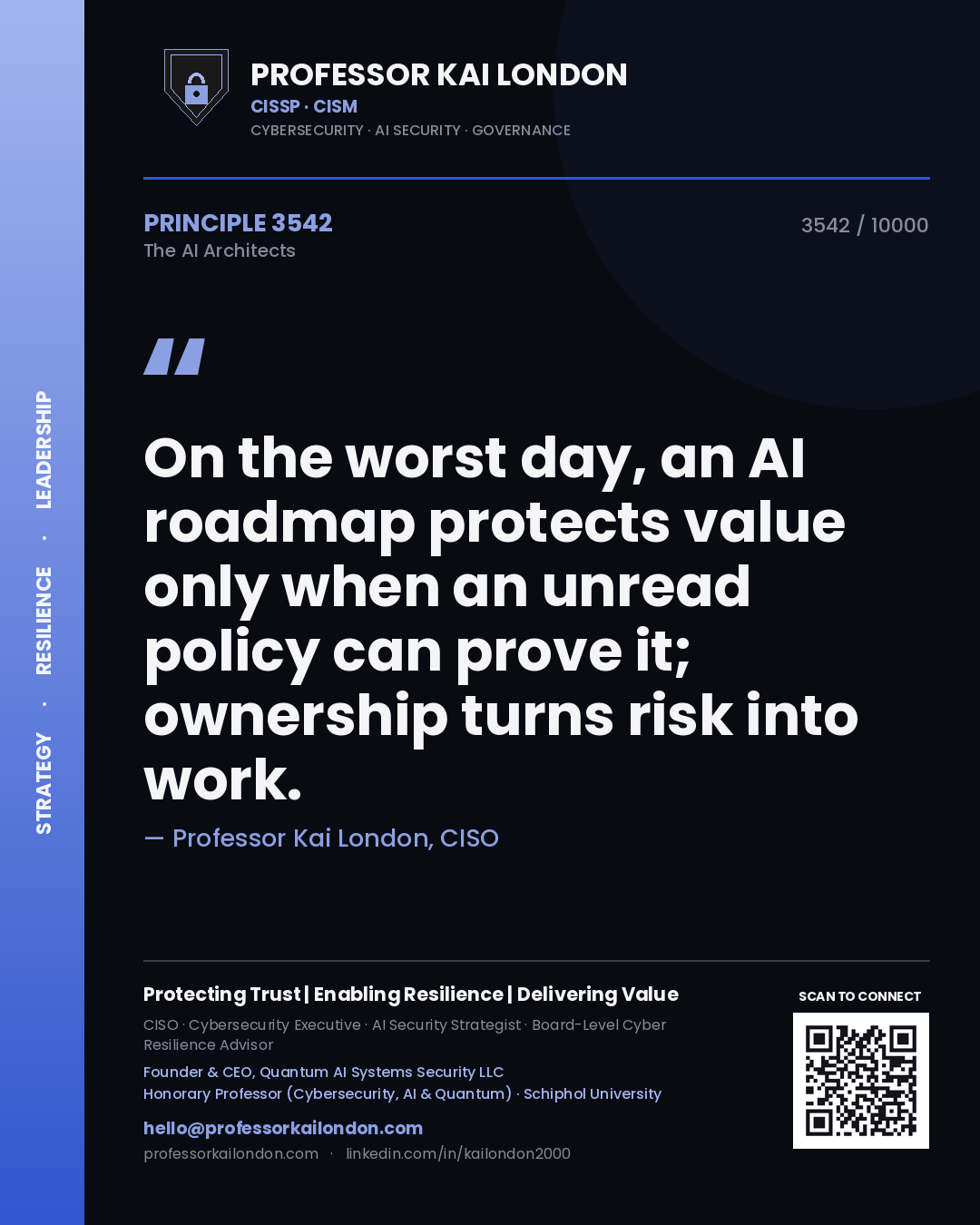 Professor Kai London principle 3542: On the worst day, an AI roadmap protects value only when an unread policy can prove it; ownership turns risk into work.