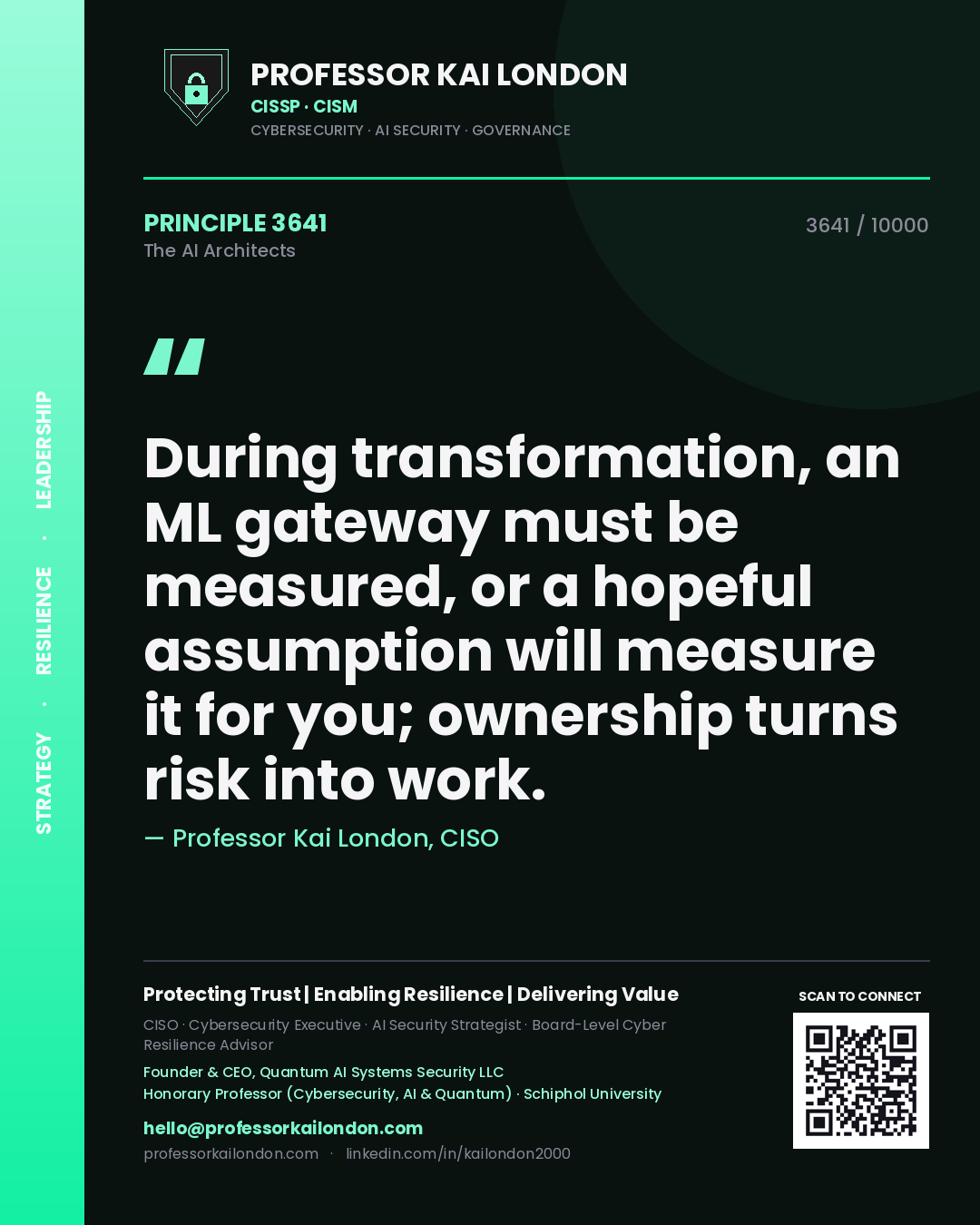 Professor Kai London principle 3641: During transformation, an ML gateway must be measured, or a hopeful assumption will measure it for you; ownership turns risk into work.