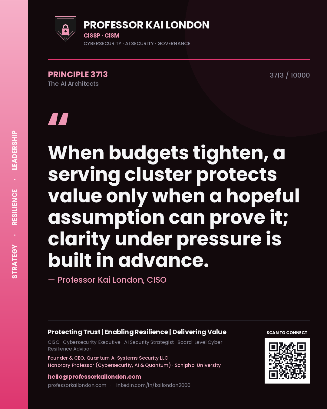 Professor Kai London principle 3713: When budgets tighten, a serving cluster protects value only when a hopeful assumption can prove it; clarity under pressure is built in advance.