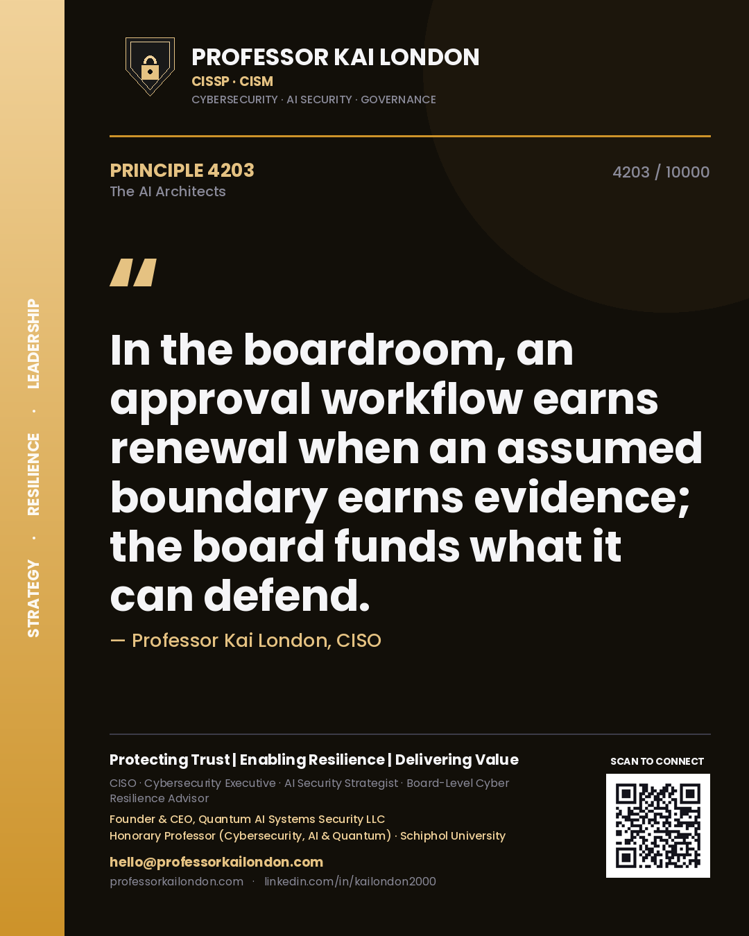Professor Kai London principle 4203: In the boardroom, an approval workflow earns renewal when an assumed boundary earns evidence; the board funds what it can defend.
