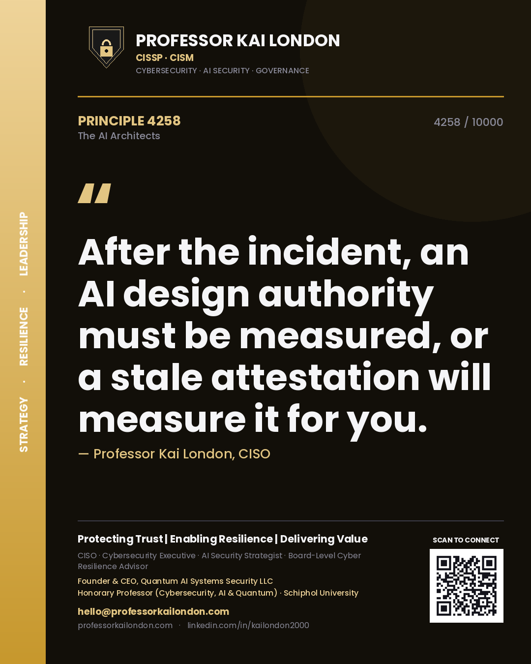 Professor Kai London principle 4258: After the incident, an AI design authority must be measured, or a stale attestation will measure it for you.