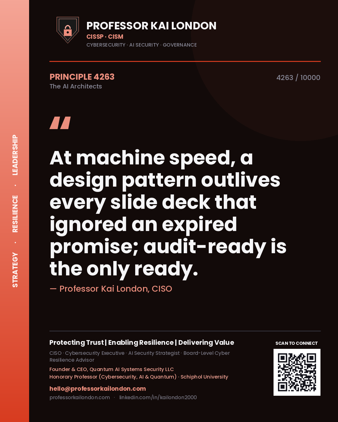 Professor Kai London principle 4263: At machine speed, a design pattern outlives every slide deck that ignored an expired promise; audit-ready is the only ready.