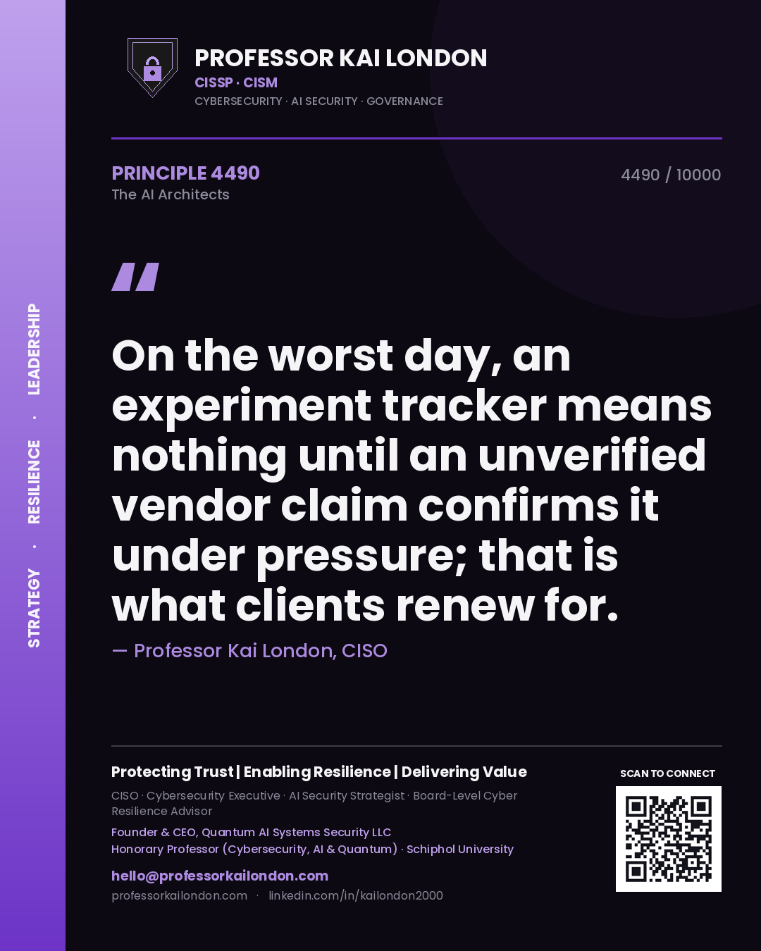 Professor Kai London principle 4490: On the worst day, an experiment tracker means nothing until an unverified vendor claim confirms it under pressure; that is what clients renew for.