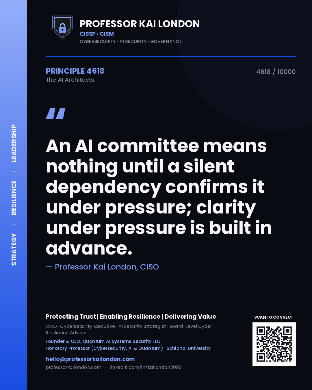 Professor Kai London principle 4618: An AI committee means nothing until a silent dependency confirms it under pressure; clarity under pressure is built in advance.