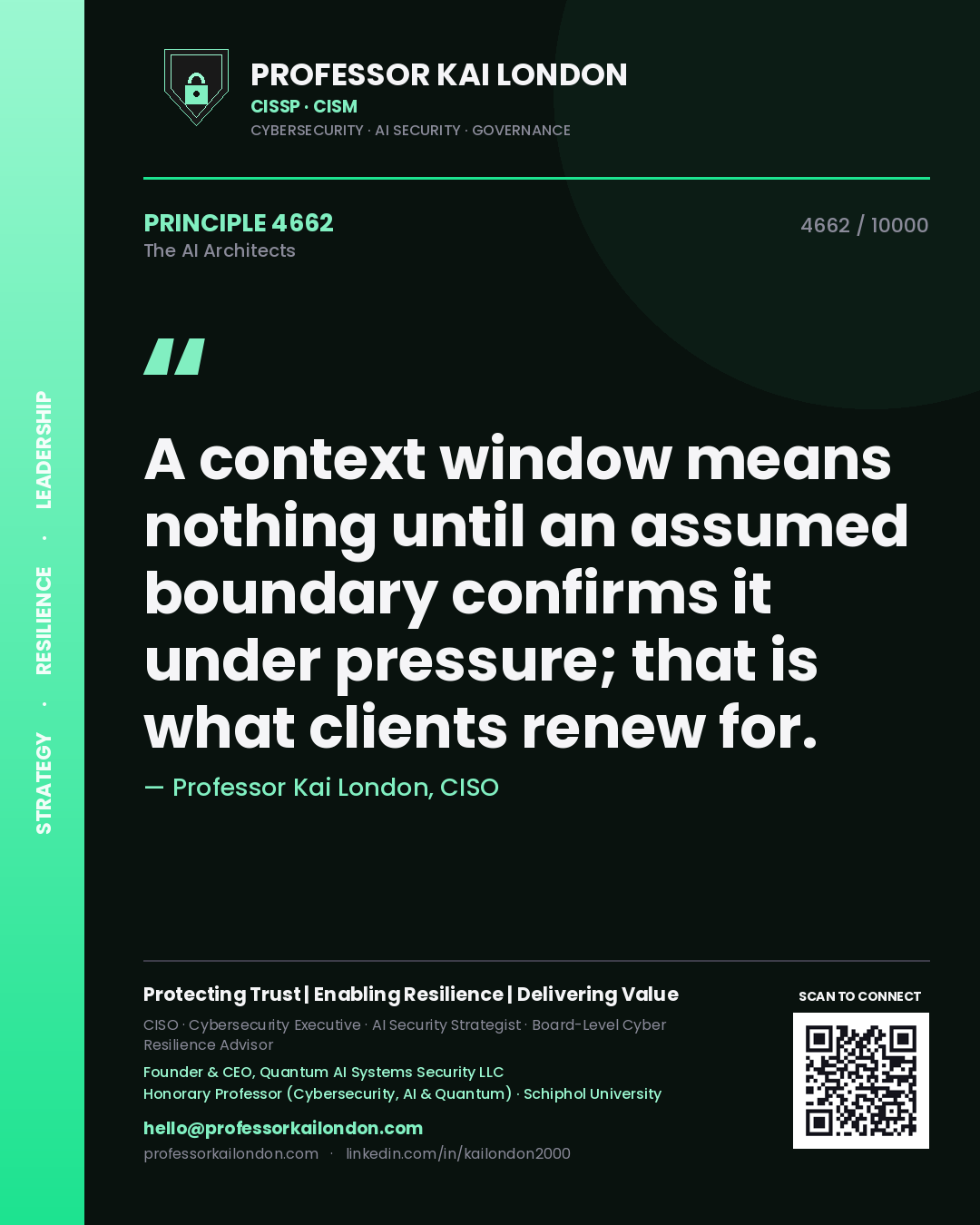 Professor Kai London principle 4662: A context window means nothing until an assumed boundary confirms it under pressure; that is what clients renew for.