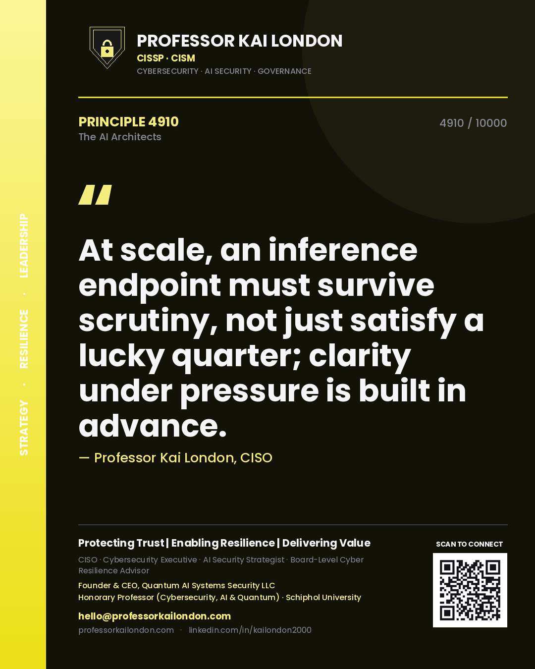 Professor Kai London principle 4910: At scale, an inference endpoint must survive scrutiny, not just satisfy a lucky quarter; clarity under pressure is built in advance.