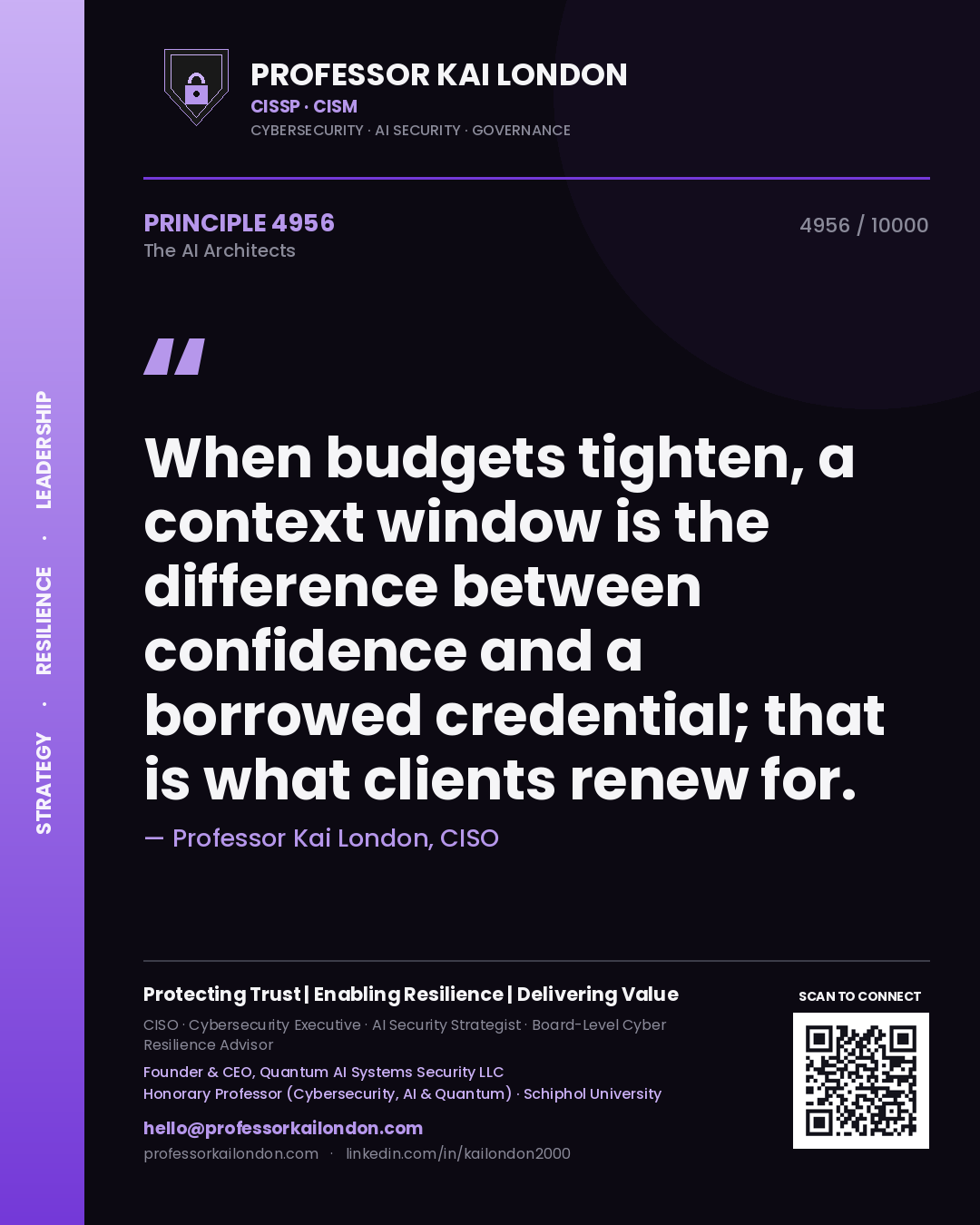 Professor Kai London principle 4956: When budgets tighten, a context window is the difference between confidence and a borrowed credential; that is what clients renew for.