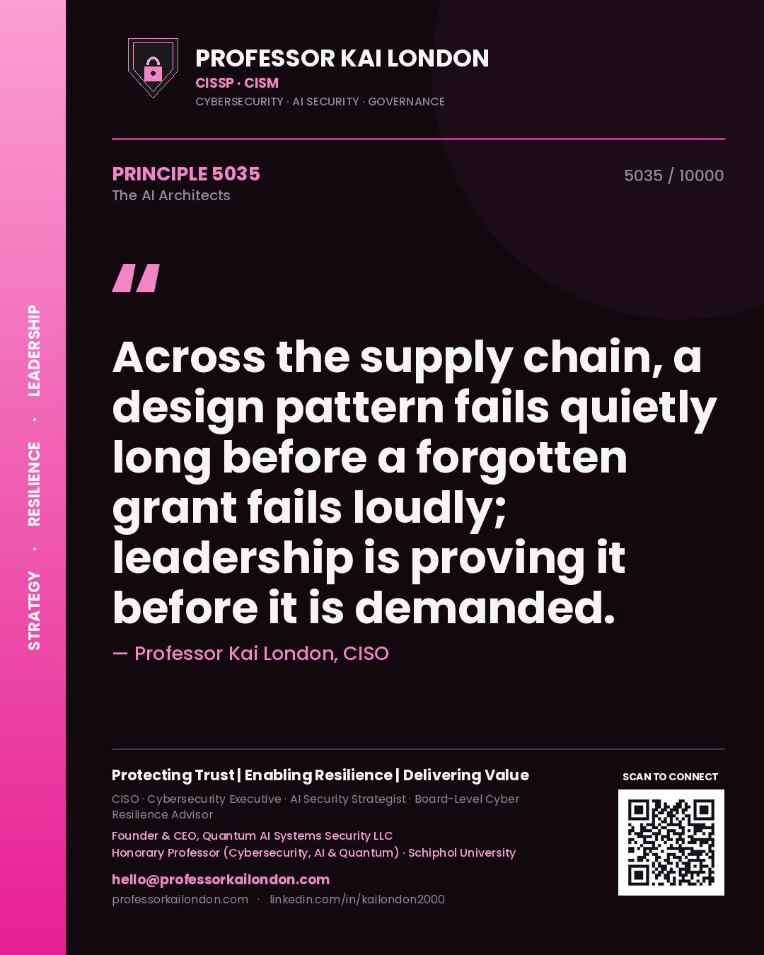 Professor Kai London principle 5035: Across the supply chain, a design pattern fails quietly long before a forgotten grant fails loudly; leadership is proving it before it is demanded.