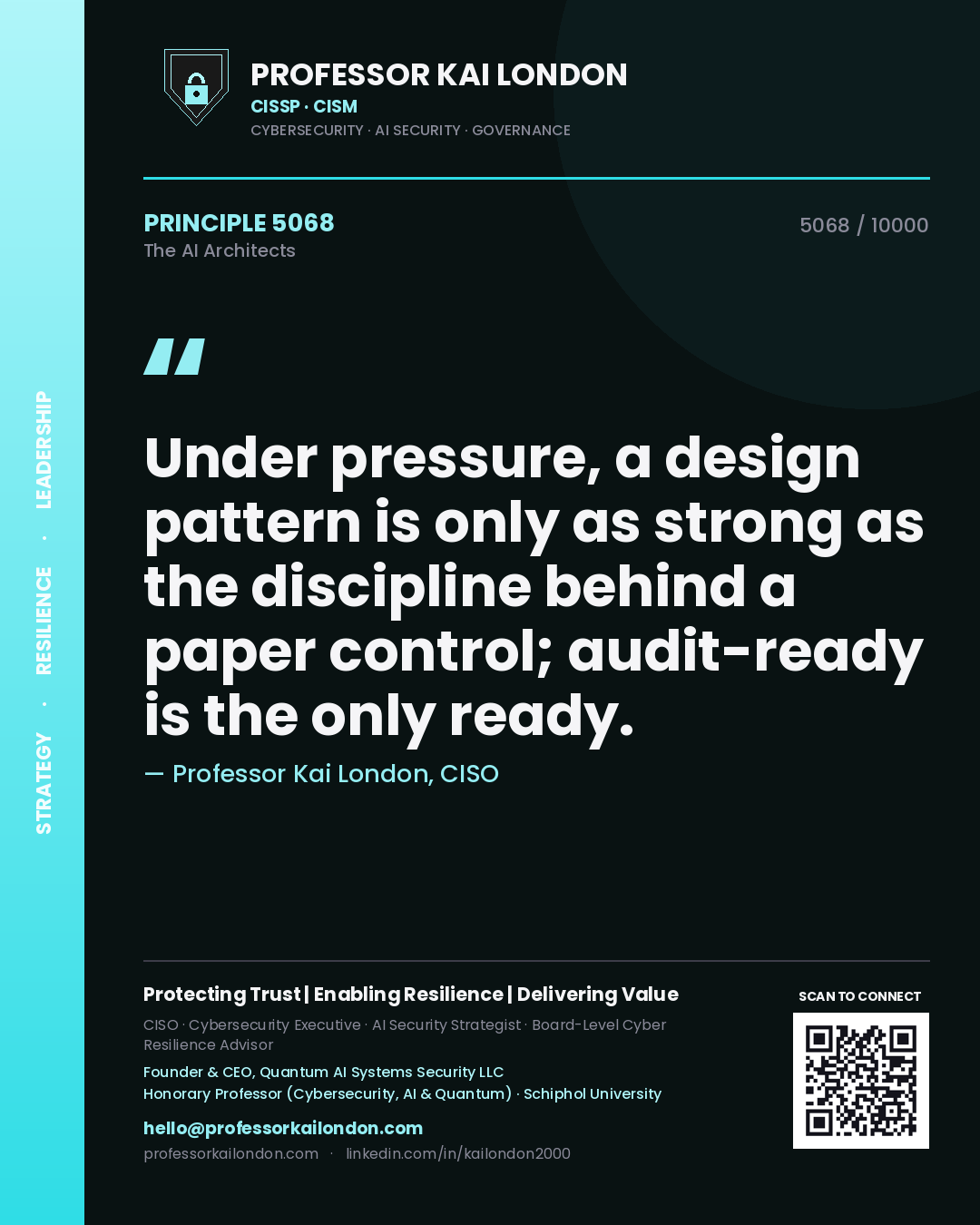 Professor Kai London principle 5068: Under pressure, a design pattern is only as strong as the discipline behind a paper control; audit-ready is the only ready.