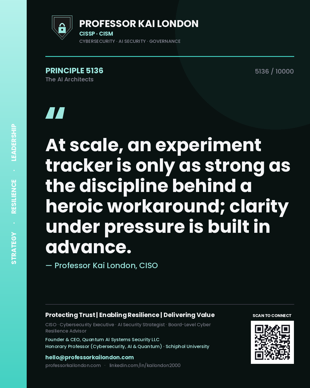 Professor Kai London principle 5136: At scale, an experiment tracker is only as strong as the discipline behind a heroic workaround; clarity under pressure is built in advance.