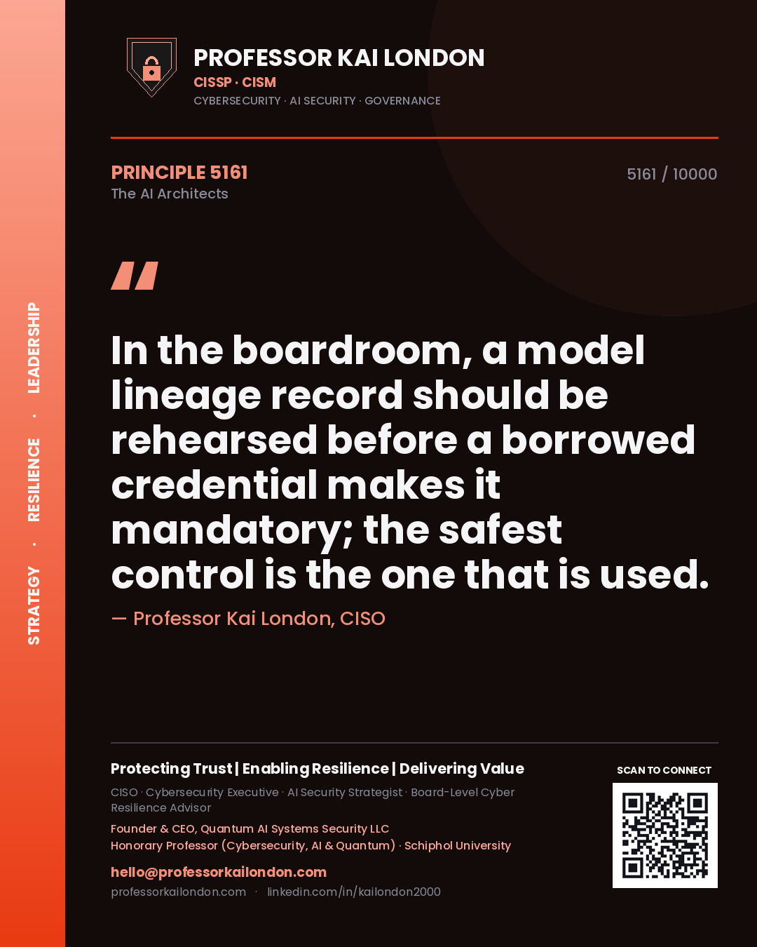 Professor Kai London principle 5161: In the boardroom, a model lineage record should be rehearsed before a borrowed credential makes it mandatory; the safest control is the one that is used.
