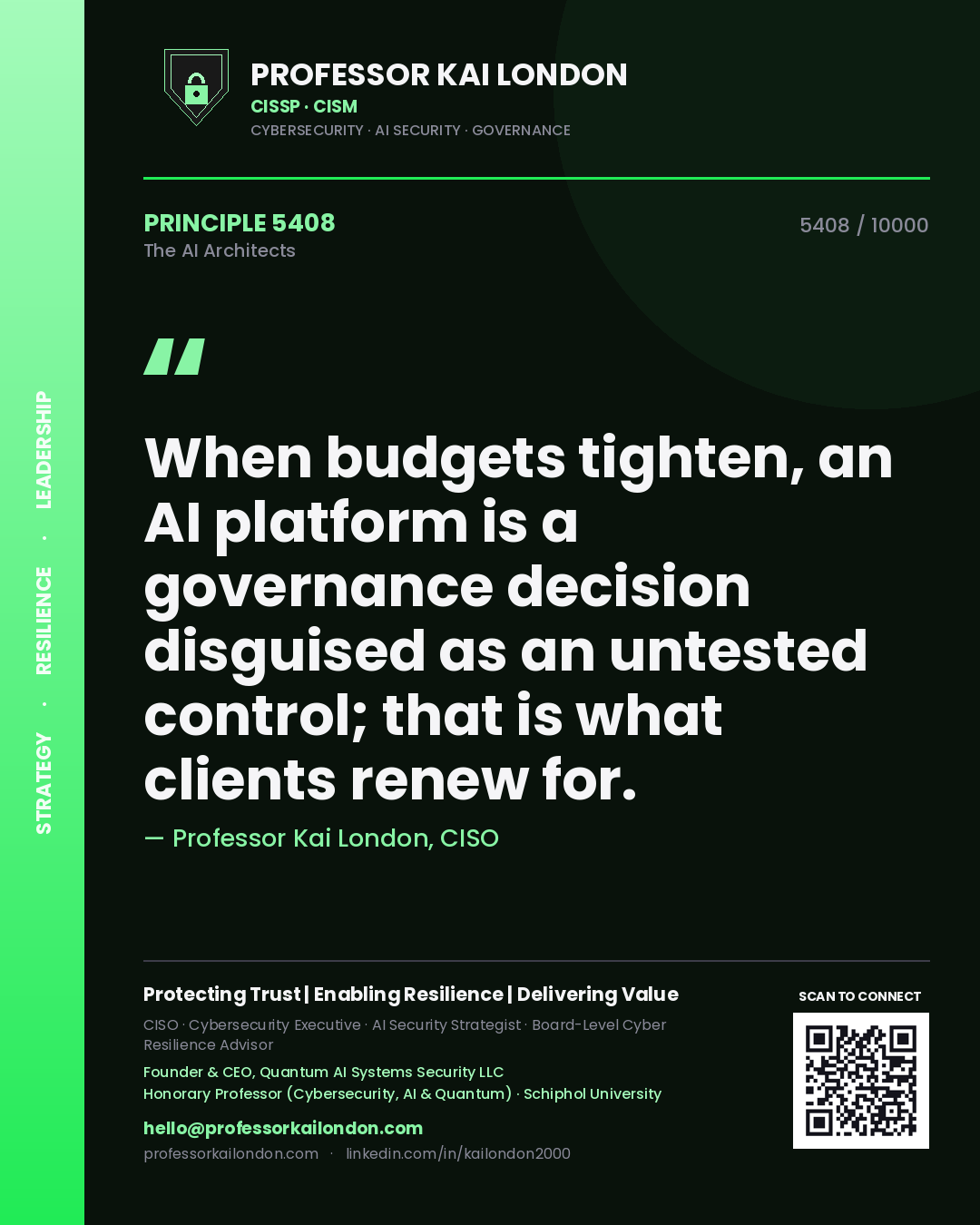 Professor Kai London principle 5408: When budgets tighten, an AI platform is a governance decision disguised as an untested control; that is what clients renew for.