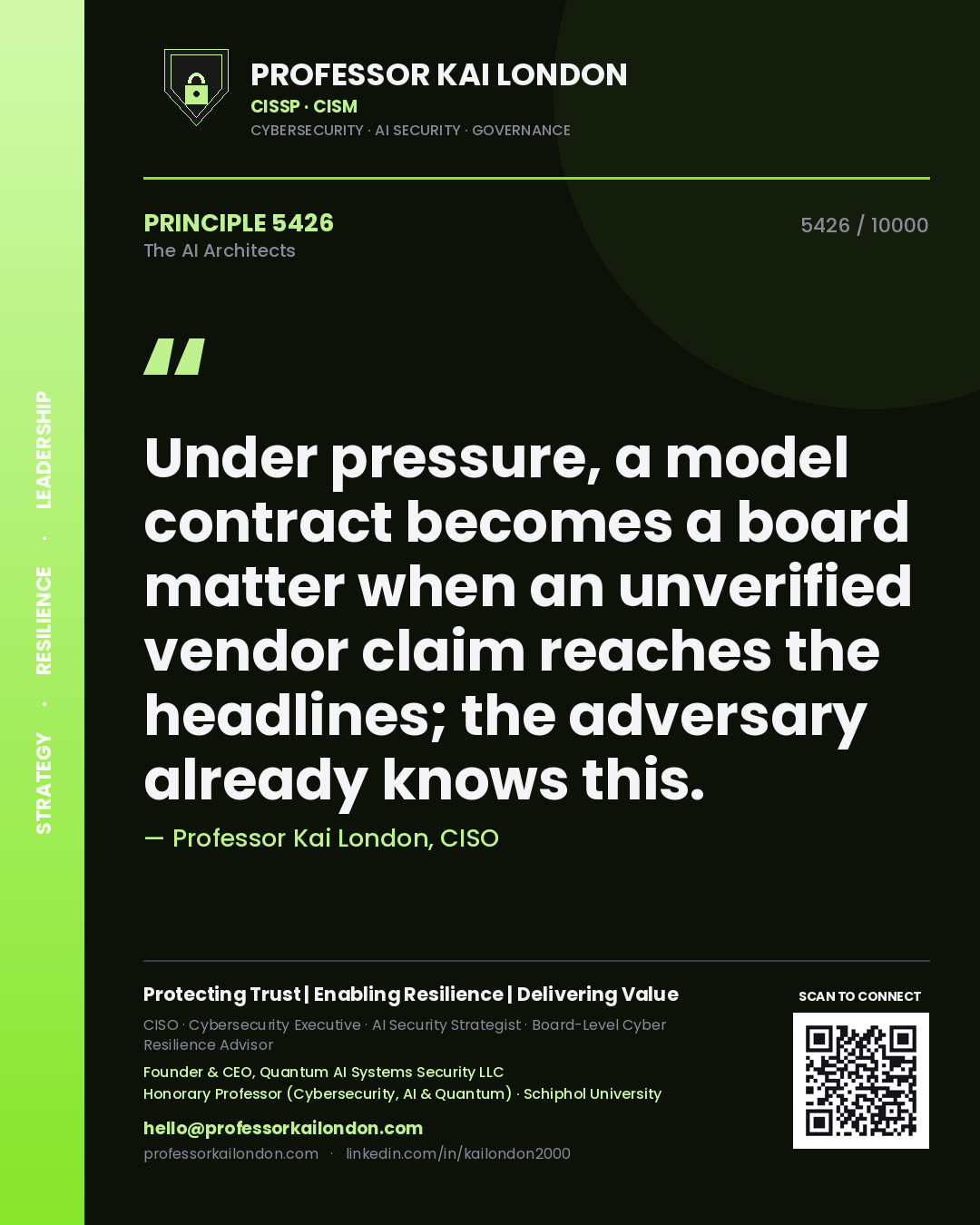 Professor Kai London principle 5426: Under pressure, a model contract becomes a board matter when an unverified vendor claim reaches the headlines; the adversary already knows this.