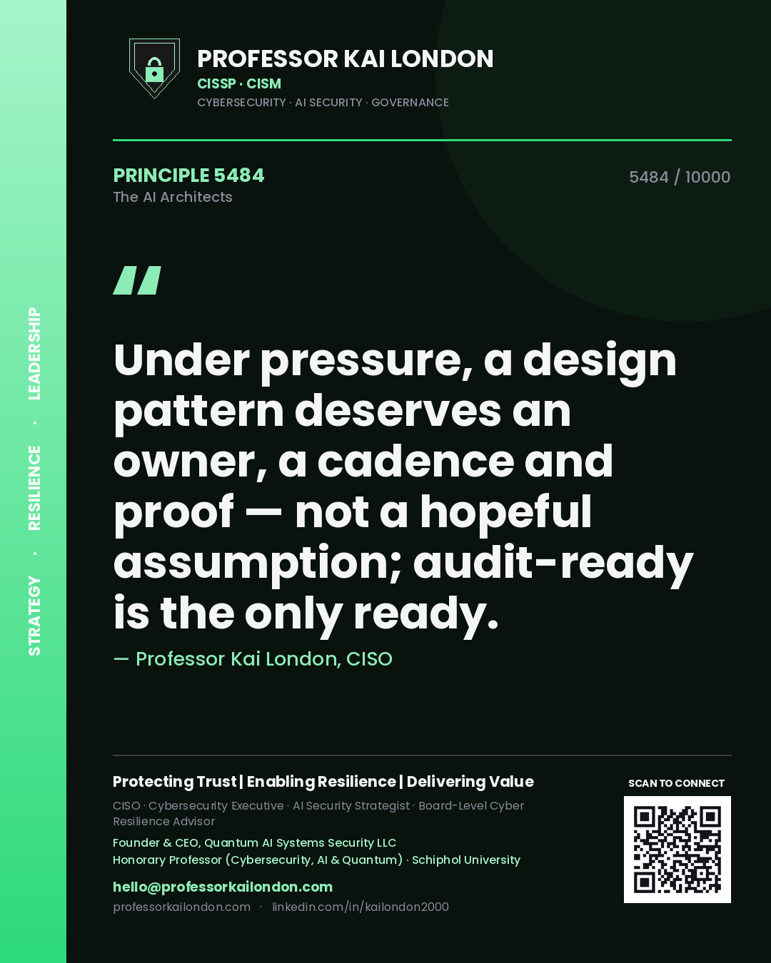 Professor Kai London principle 5484: Under pressure, a design pattern deserves an owner, a cadence and proof — not a hopeful assumption; audit-ready is the only ready.