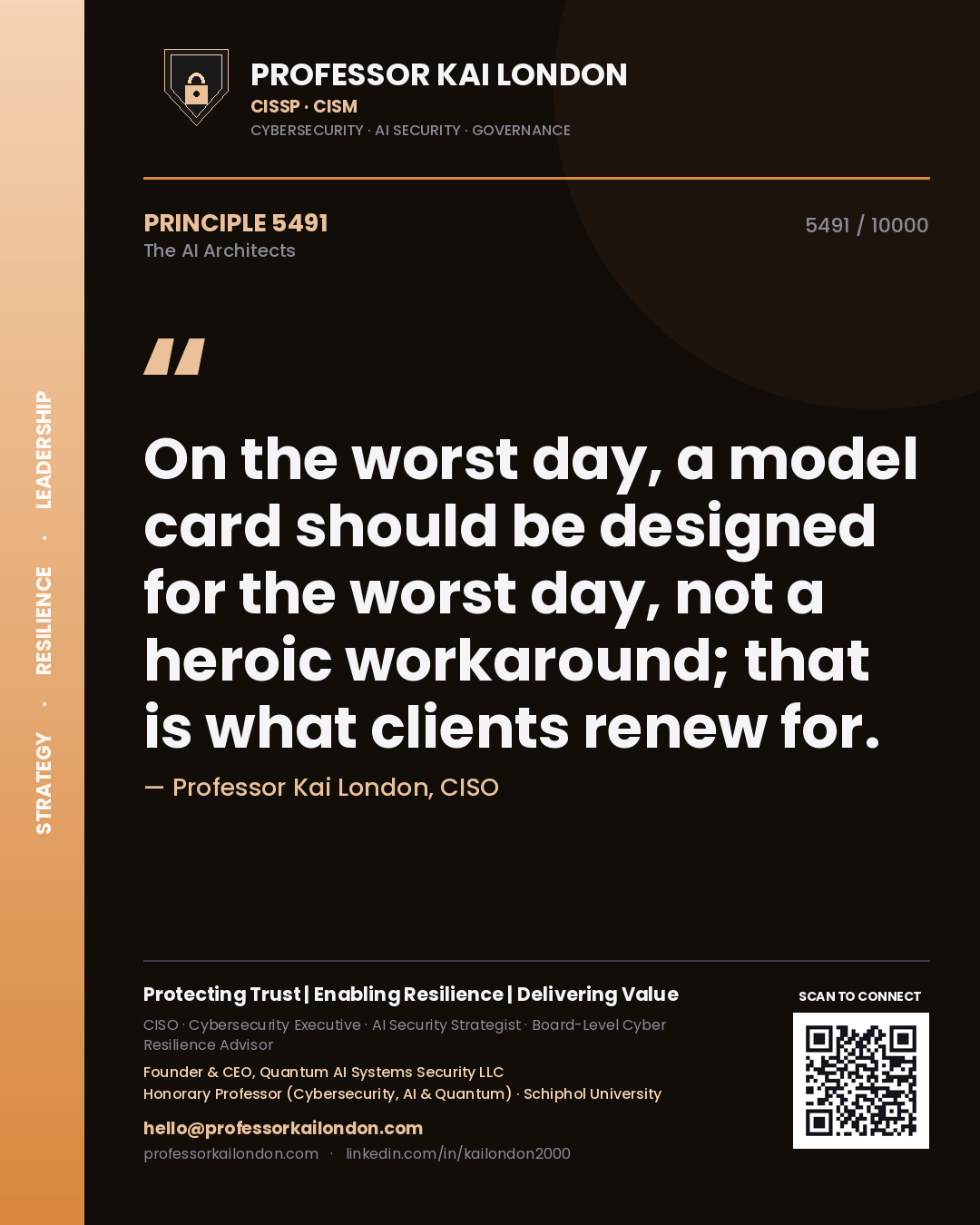 Professor Kai London principle 5491: On the worst day, a model card should be designed for the worst day, not a heroic workaround; that is what clients renew for.