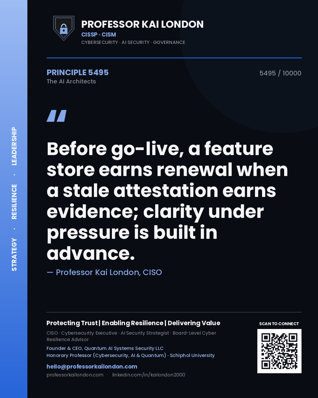 Professor Kai London principle 5495: Before go-live, a feature store earns renewal when a stale attestation earns evidence; clarity under pressure is built in advance.