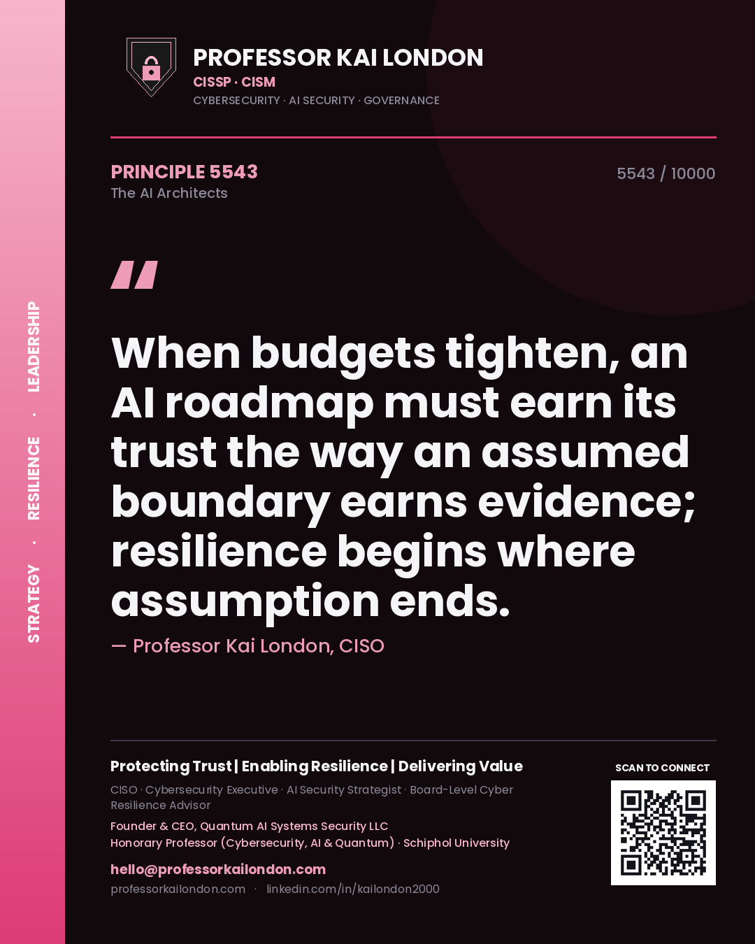 Professor Kai London principle 5543: When budgets tighten, an AI roadmap must earn its trust the way an assumed boundary earns evidence; resilience begins where assumption ends.