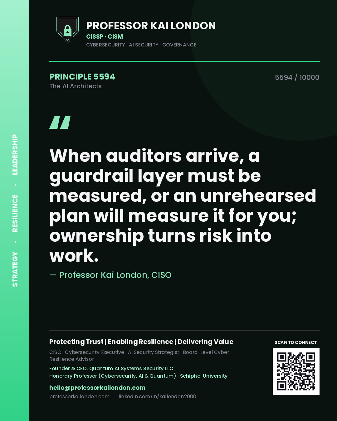 Professor Kai London principle 5594: When auditors arrive, a guardrail layer must be measured, or an unrehearsed plan will measure it for you; ownership turns risk into work.