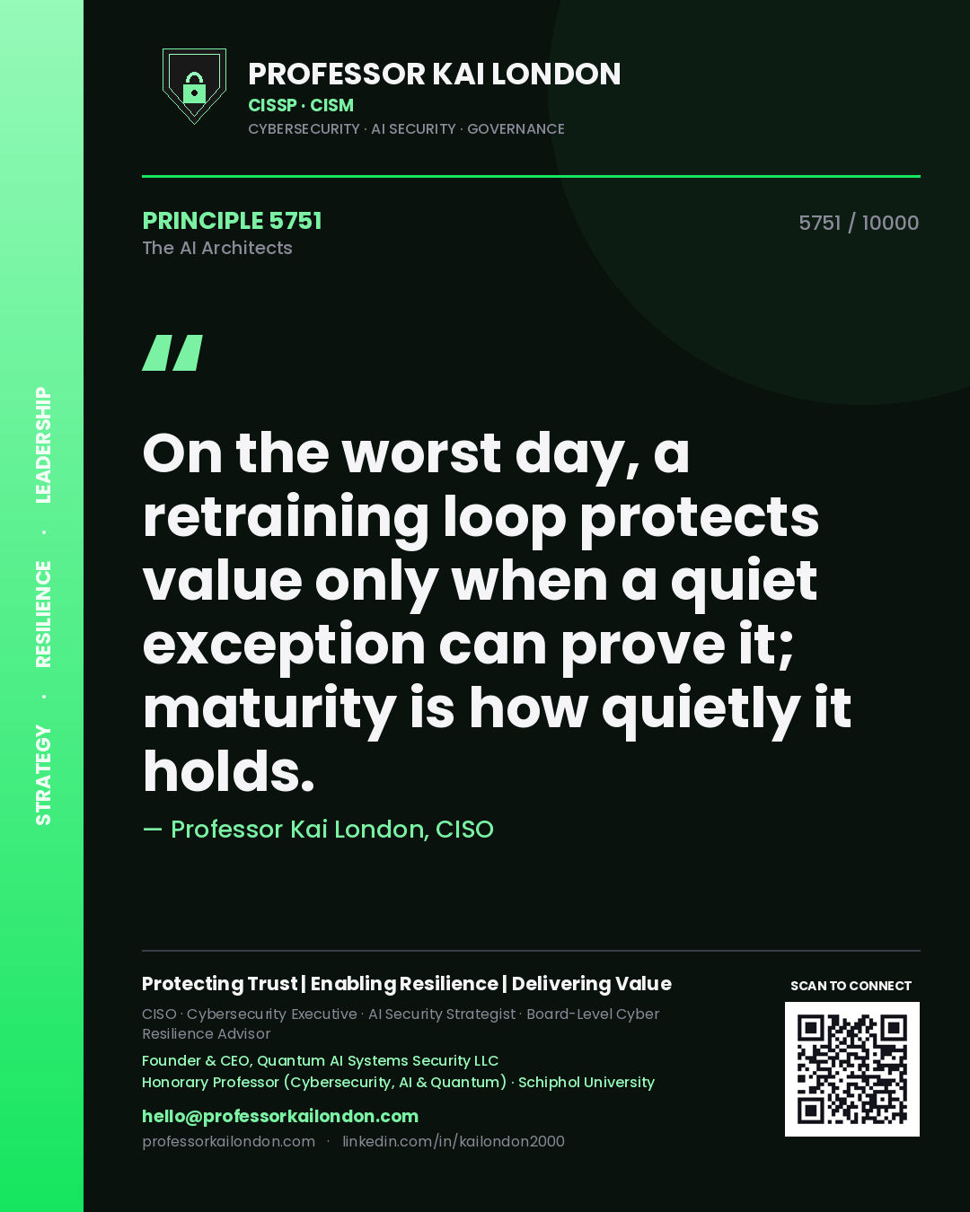 Professor Kai London principle 5751: On the worst day, a retraining loop protects value only when a quiet exception can prove it; maturity is how quietly it holds.