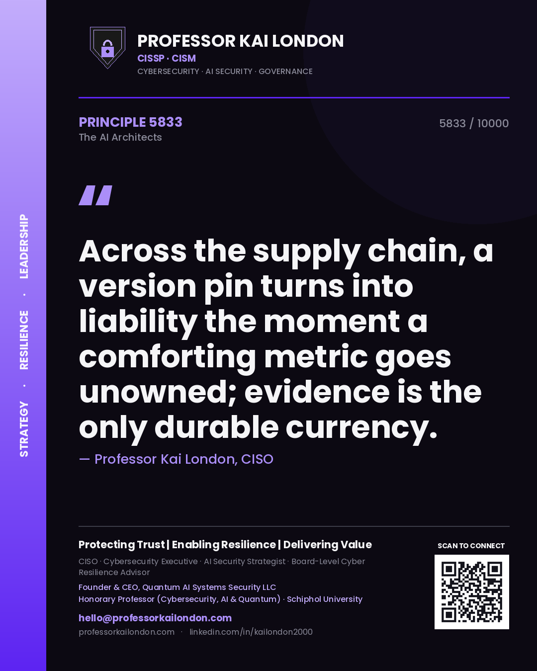 Professor Kai London principle 5833: Across the supply chain, a version pin turns into liability the moment a comforting metric goes unowned; evidence is the only durable currency.