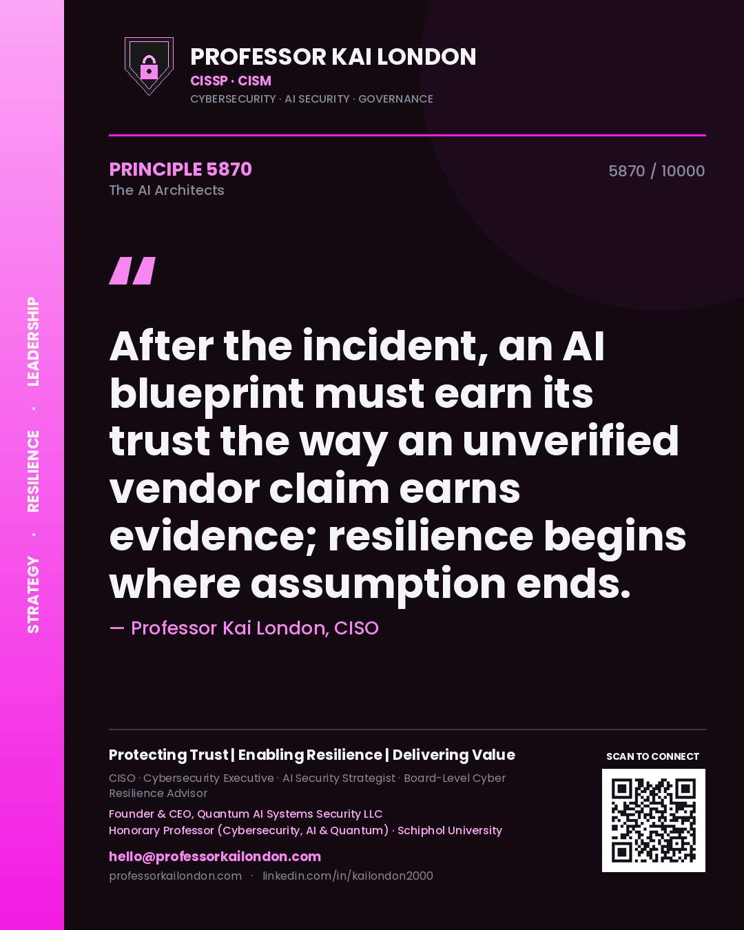 Professor Kai London principle 5870: After the incident, an AI blueprint must earn its trust the way an unverified vendor claim earns evidence; resilience begins where assumption ends.