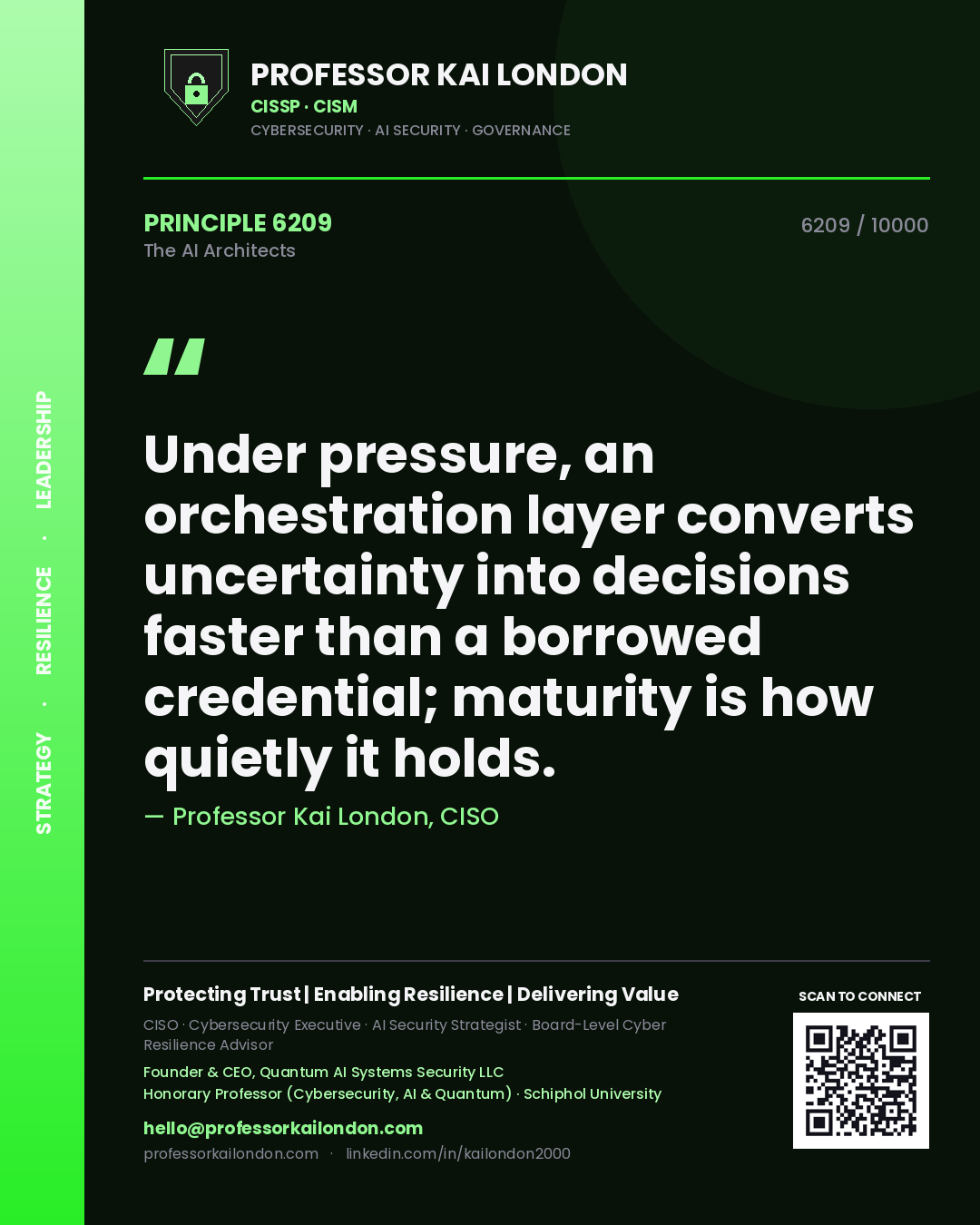 Professor Kai London principle 6209: Under pressure, an orchestration layer converts uncertainty into decisions faster than a borrowed credential; maturity is how quietly it holds.