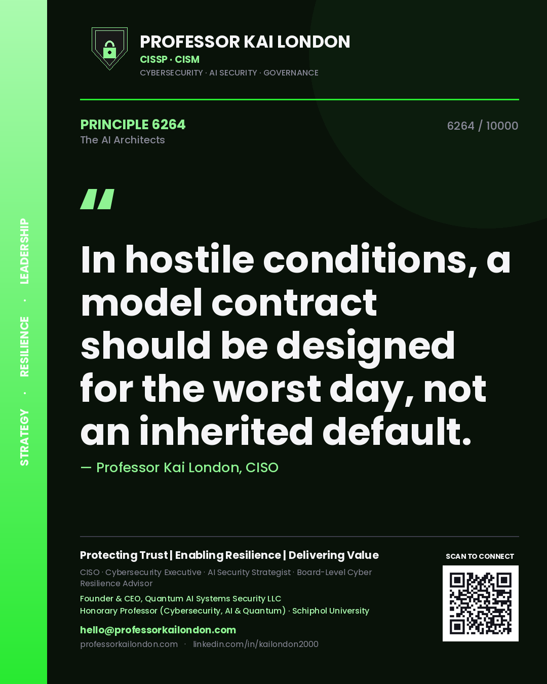 Professor Kai London principle 6264: In hostile conditions, a model contract should be designed for the worst day, not an inherited default.