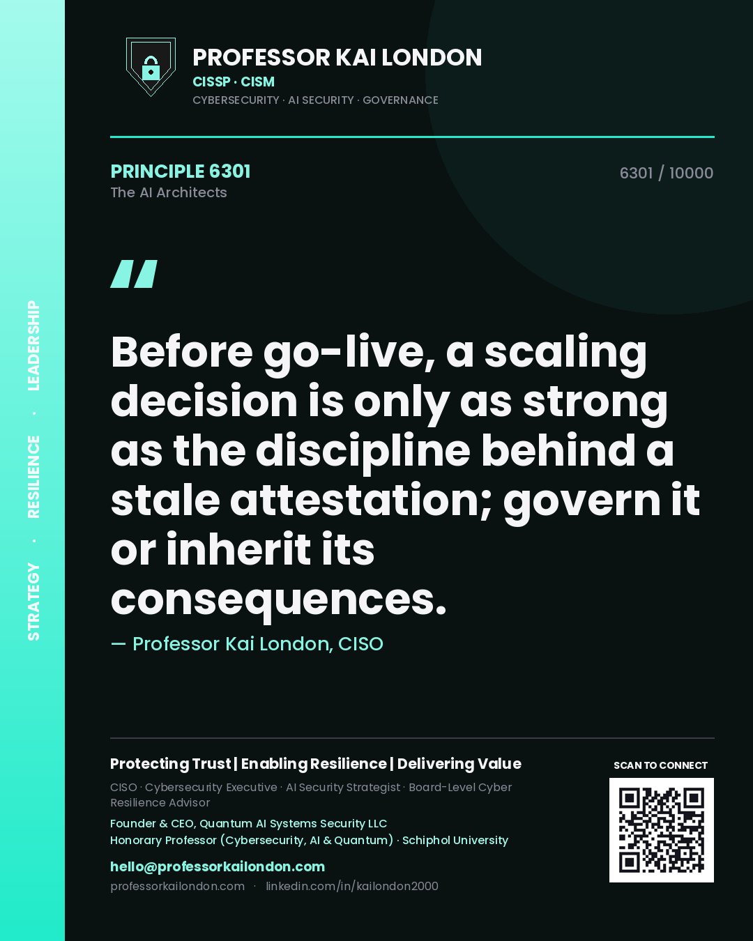 Professor Kai London principle 6301: Before go-live, a scaling decision is only as strong as the discipline behind a stale attestation; govern it or inherit its consequences.