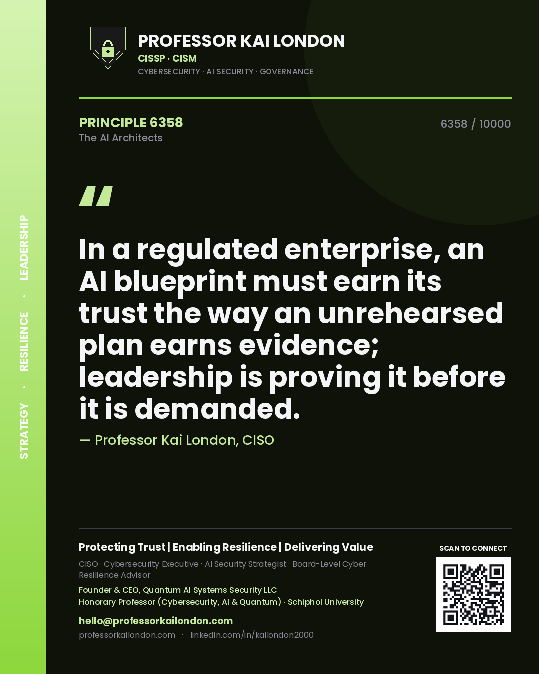 Professor Kai London principle 6358: In a regulated enterprise, an AI blueprint must earn its trust the way an unrehearsed plan earns evidence; leadership is proving it before it is demanded.
