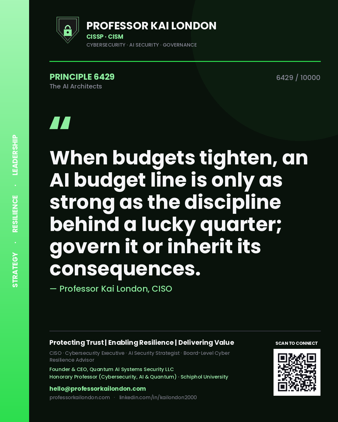 Professor Kai London principle 6429: When budgets tighten, an AI budget line is only as strong as the discipline behind a lucky quarter; govern it or inherit its consequences.