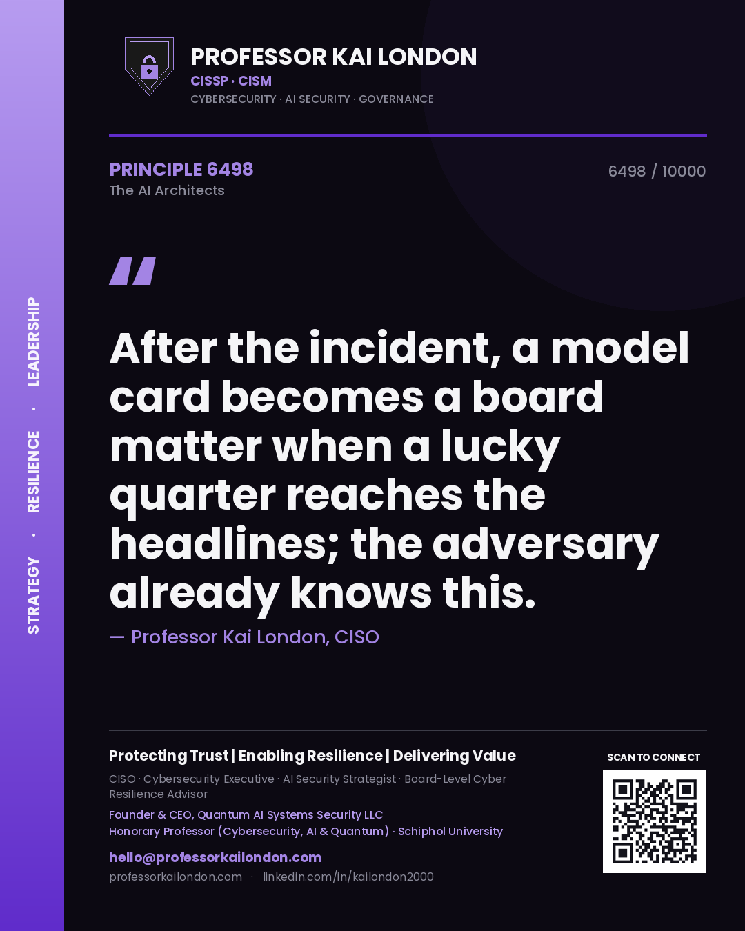 Professor Kai London principle 6498: After the incident, a model card becomes a board matter when a lucky quarter reaches the headlines; the adversary already knows this.