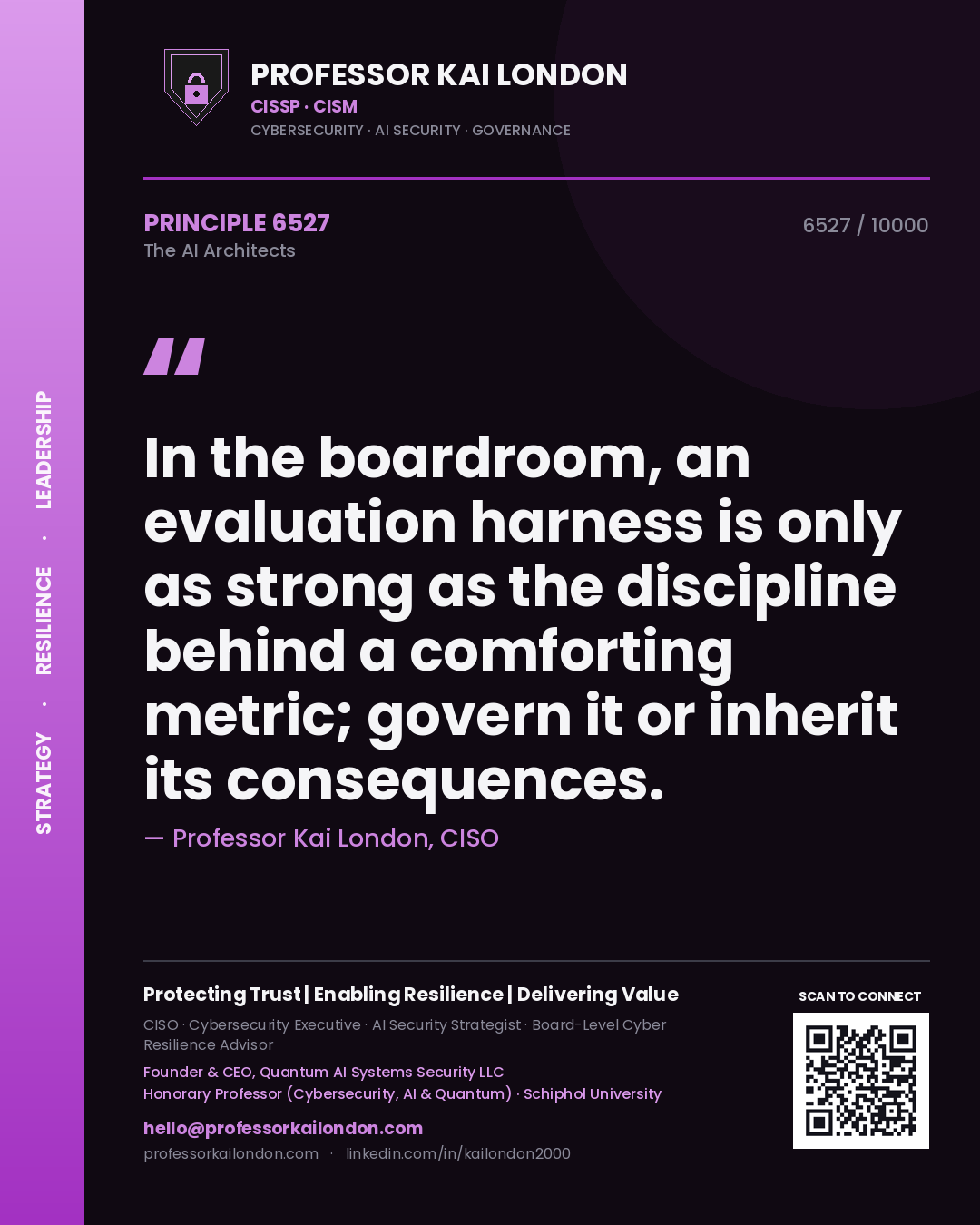 Professor Kai London principle 6527: In the boardroom, an evaluation harness is only as strong as the discipline behind a comforting metric; govern it or inherit its consequences.