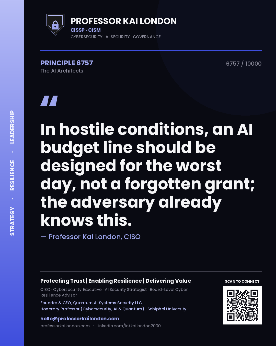 Professor Kai London principle 6757: In hostile conditions, an AI budget line should be designed for the worst day, not a forgotten grant; the adversary already knows this.