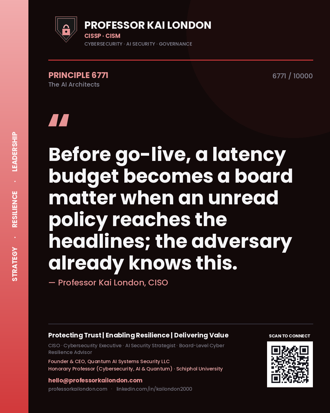 Professor Kai London principle 6771: Before go-live, a latency budget becomes a board matter when an unread policy reaches the headlines; the adversary already knows this.